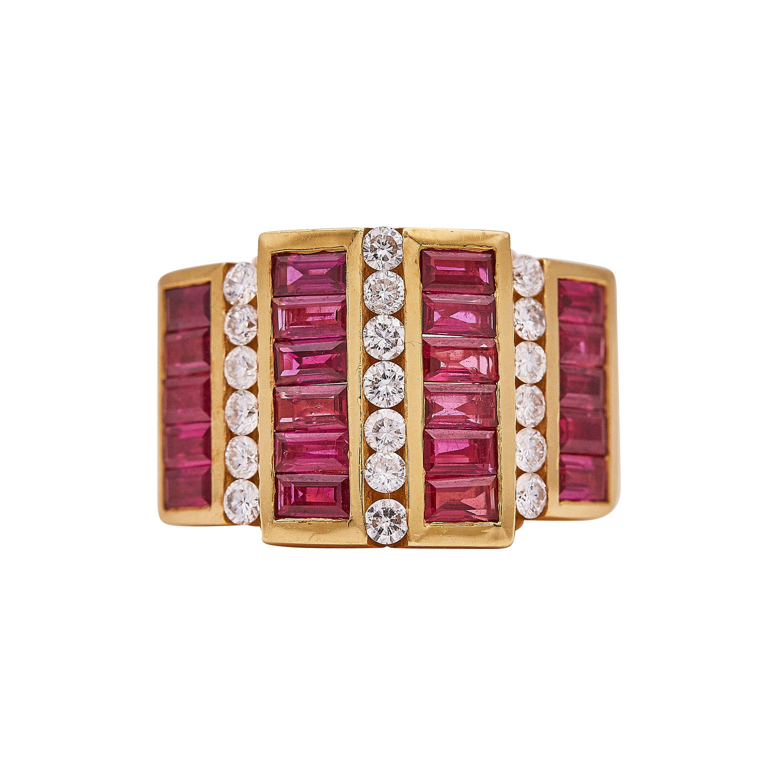 Charles Krypell 18K Yellow Gold Geometric Ruby And Diamond Band Ring (1 of 4)