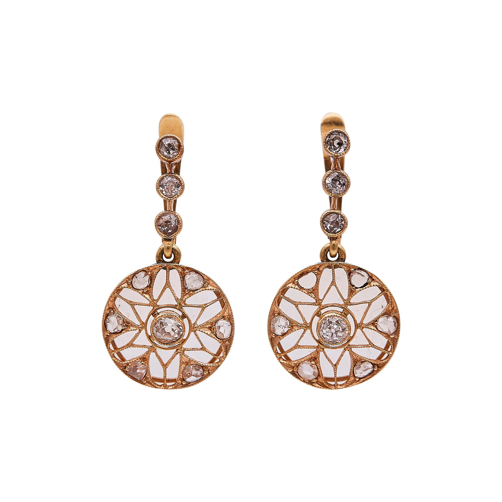 18K Rose Gold Diamond Filigree Drop Earrings (1 of 4)