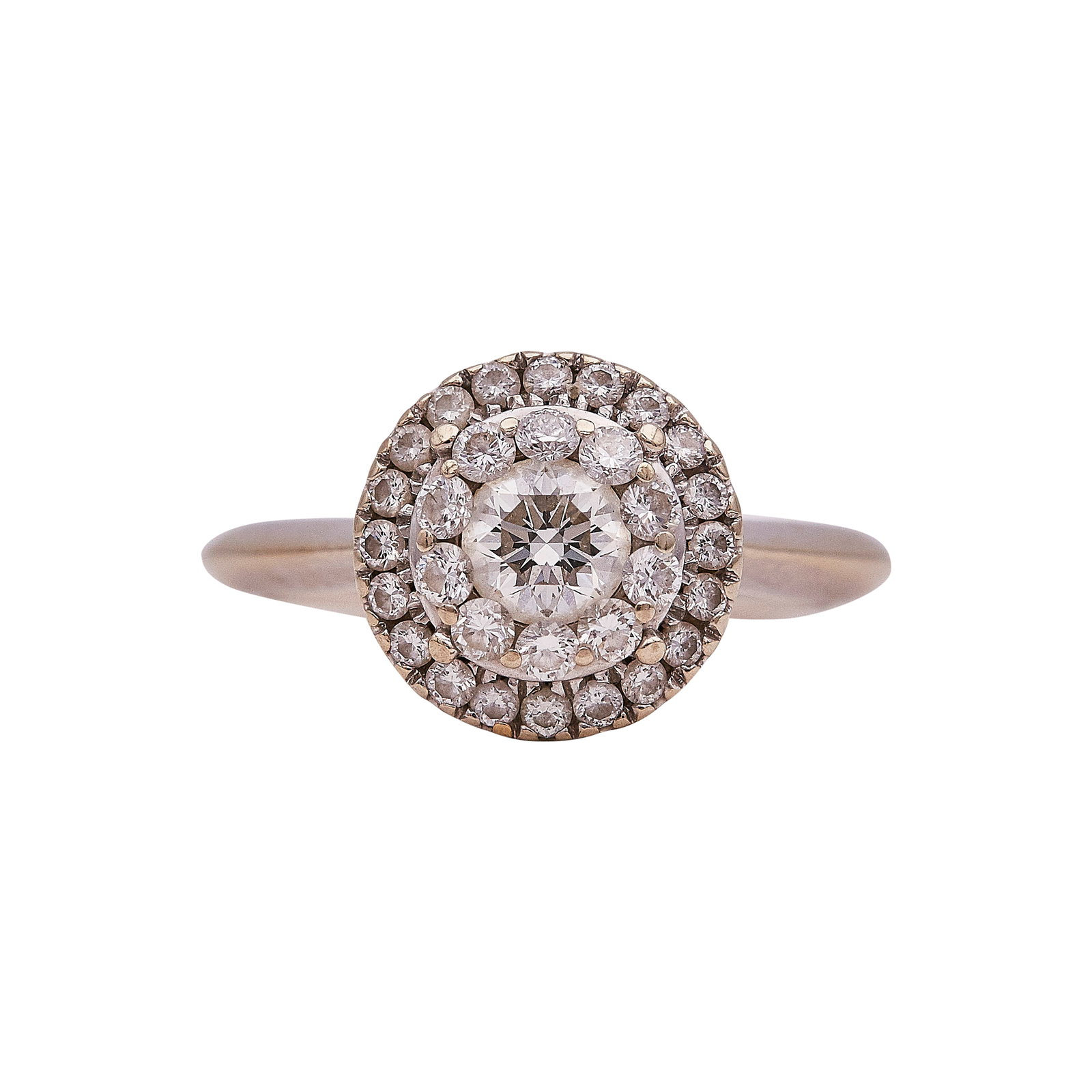 14K White Gold Diamond Cluster Ring: METAL: 14K White Gold; APPROXIMATE TOTAL DIAMOND WEIGHT: 1.10 ctw; STAMPED: Pat. FDPAT.com, 14K, NDI, ©; CONDITION: Pre-owned, Good; ITEM WEIGHT (GRAMS): 4.82 g