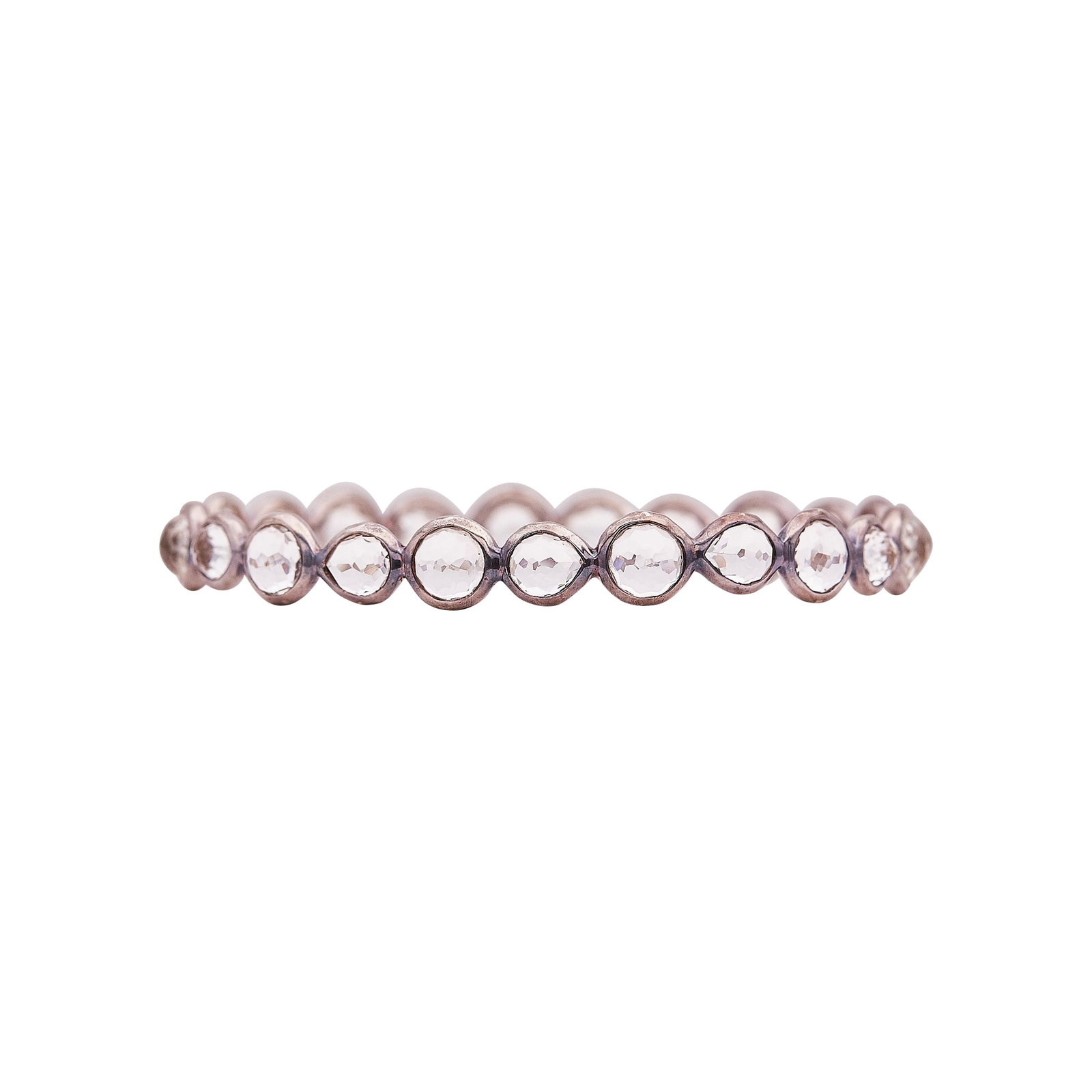 Ippolita Sterling Silver and Rose Cut Quartz Bangle Bracelet: BRAND: Ippolita; METAL: Silver; GEMSTONES: Quartz; STAMPED: IPPOLITA, 925; CONDITION: Pre-owned, Very Good; ITEM WEIGHT (GRAMS): 17.5 g; MEASUREMENTS: Interior width approx. 2 1/3 inches, 9mm wide