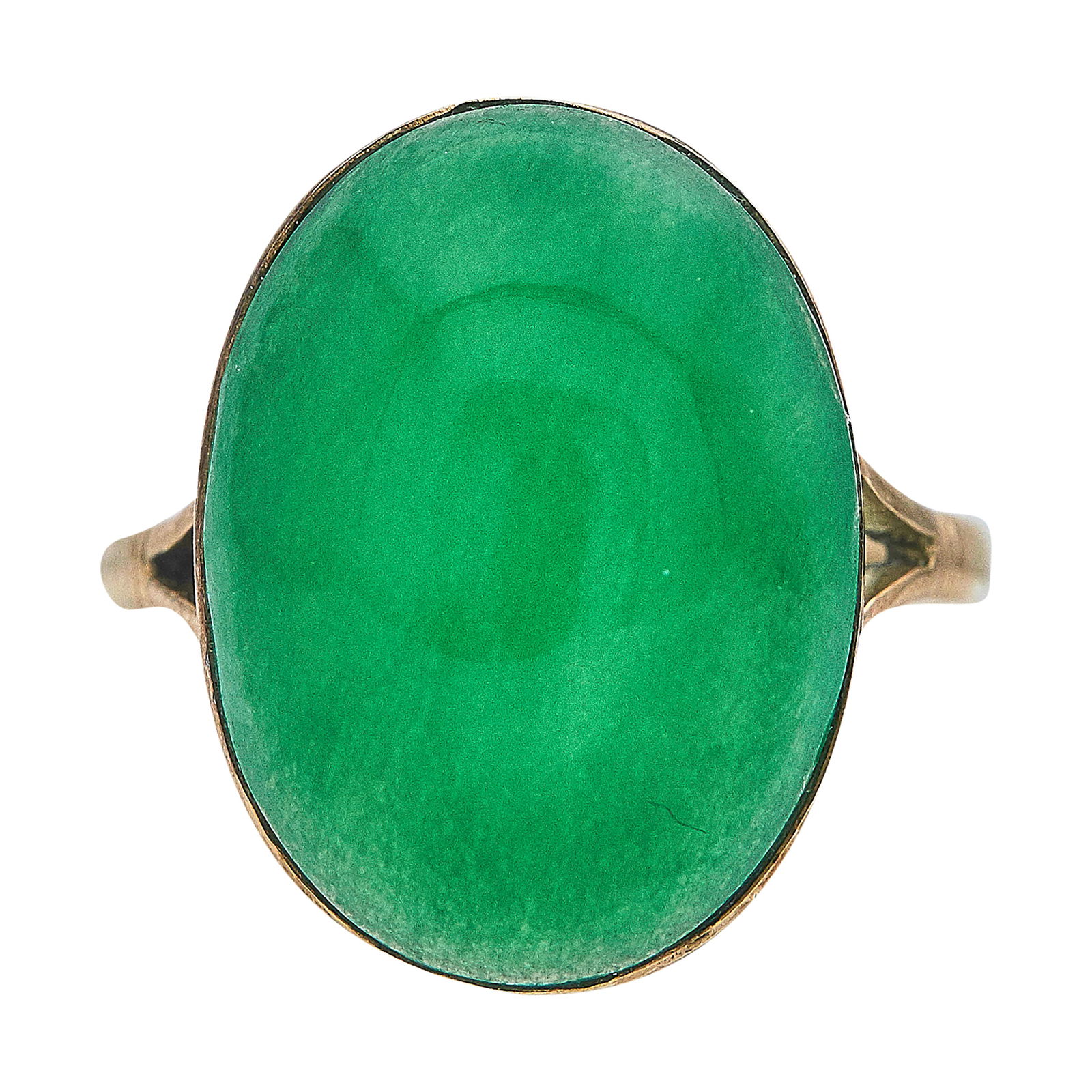 14K Yellow Gold Died Quartz Oval Cabochon Ring: METAL: 14K Yellow Gold; GEMSTONES: Died quartz oval cabochon approx. 20mm x 15mm; STAMPED: 14K; CONDITION: Pre-owned, Very Good; ITEM WEIGHT (GRAMS): 5 g; MEASUREMENTS: Ring size 8