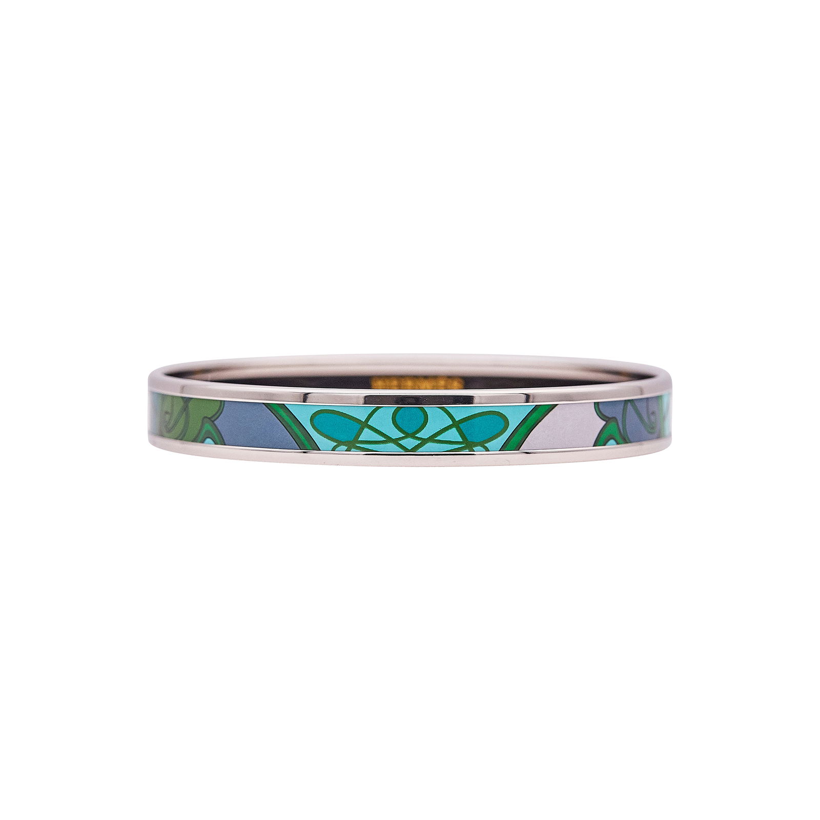 Hermès Narrow Coup De Fouet Blue-Green Enamel Bangle Bracelet (1 of 3)