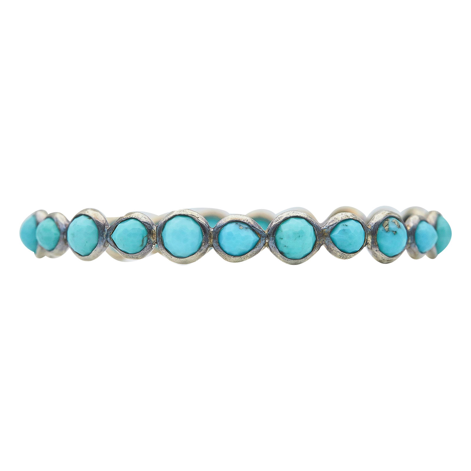 Ippolita Sterling Silver Turquoise Bangle Bracelet: BRAND: Ippolita; METAL: Sterling Silver; GEMSTONES: Turquoise; STAMPED: IPPOLITA 925; CONDITION: Pre-owned, Good; ITEM WEIGHT (GRAMS): 17.2 g; MEASUREMENTS: Bracelet measures approx. 2 3/4 by 2 1/5 in