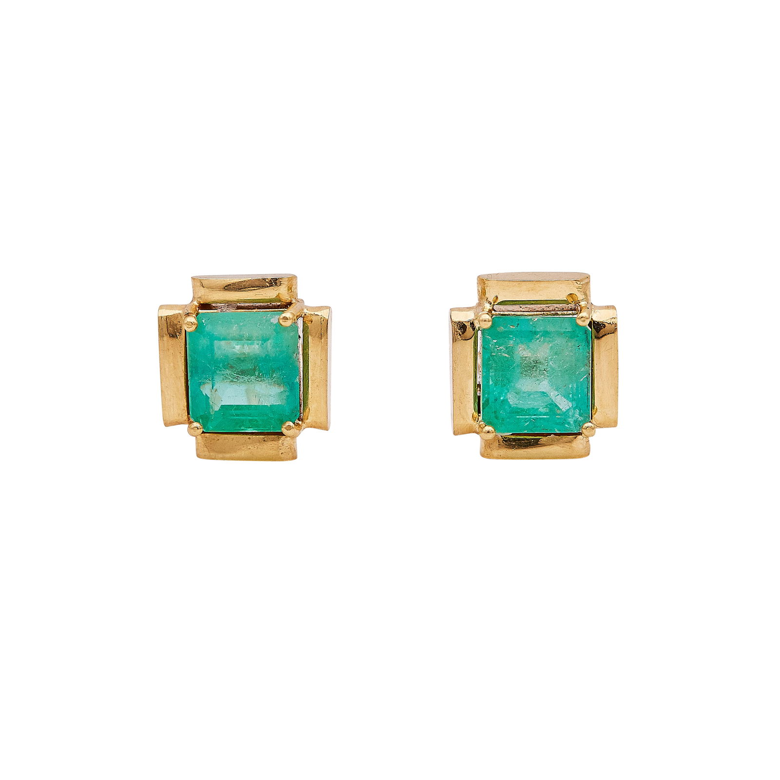 18K Yellow Gold Emerald Approx. 3.50 CTTW Geometric Stud Earrings (1 of 3)