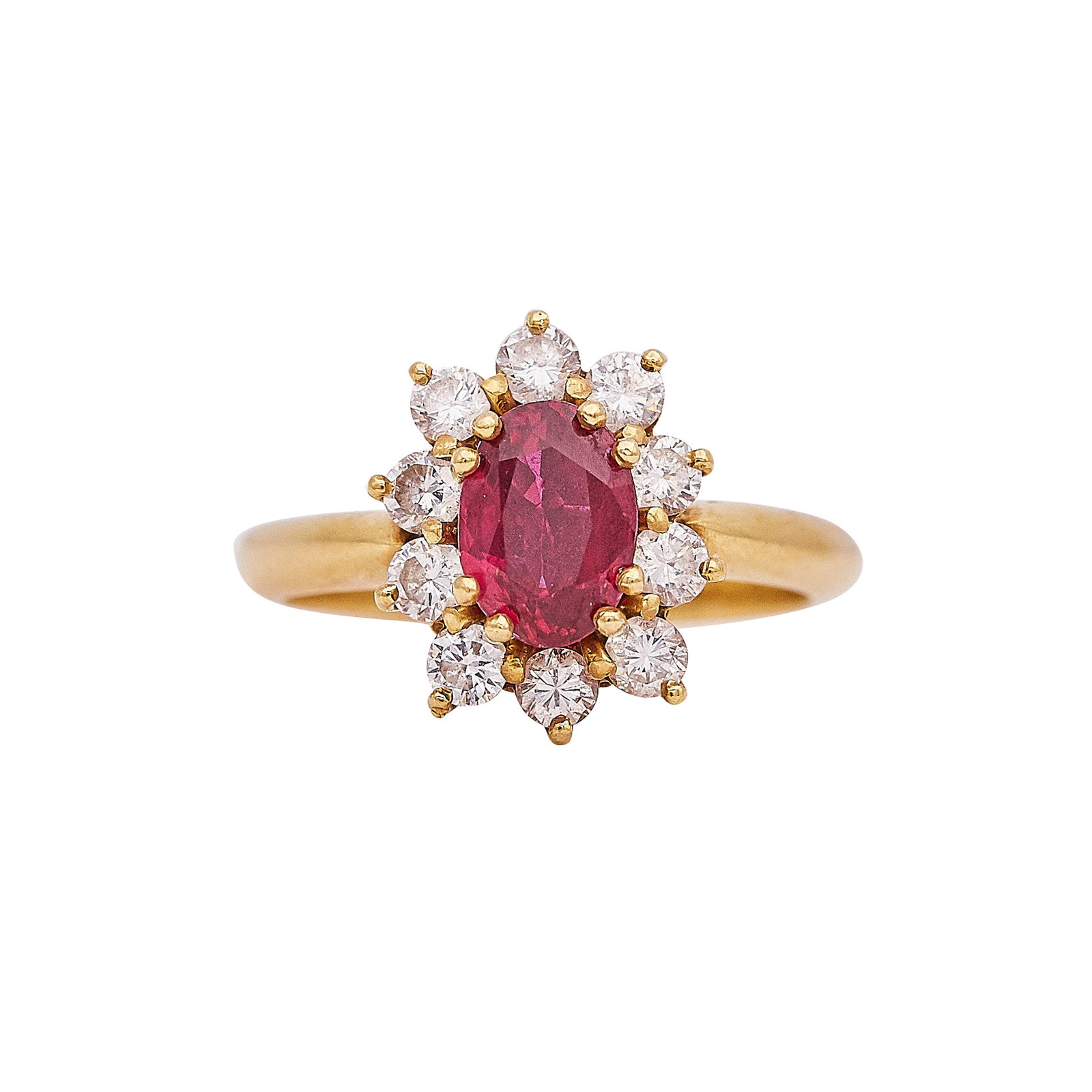 18K Yellow Gold Ruby And Diamond Halo Ring (1 of 3)