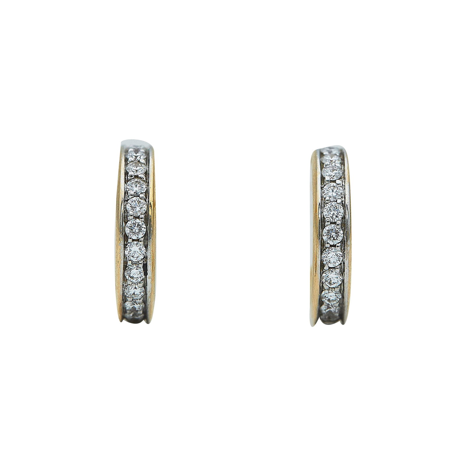 Pomellato 18K Rose Gold Diamond J-Hoop Earrings: BRAND: Pomellato; METAL: 18K Rose Gold; APPROXIMATE TOTAL DIAMOND WEIGHT: 0.38 ctw; STAMPED: Pomellato, 750, numbered; CONDITION: Pre-owned, Very Good; ITEM WEIGHT (GRAMS): 4.2 g; MEASUREMENTS: Earrin