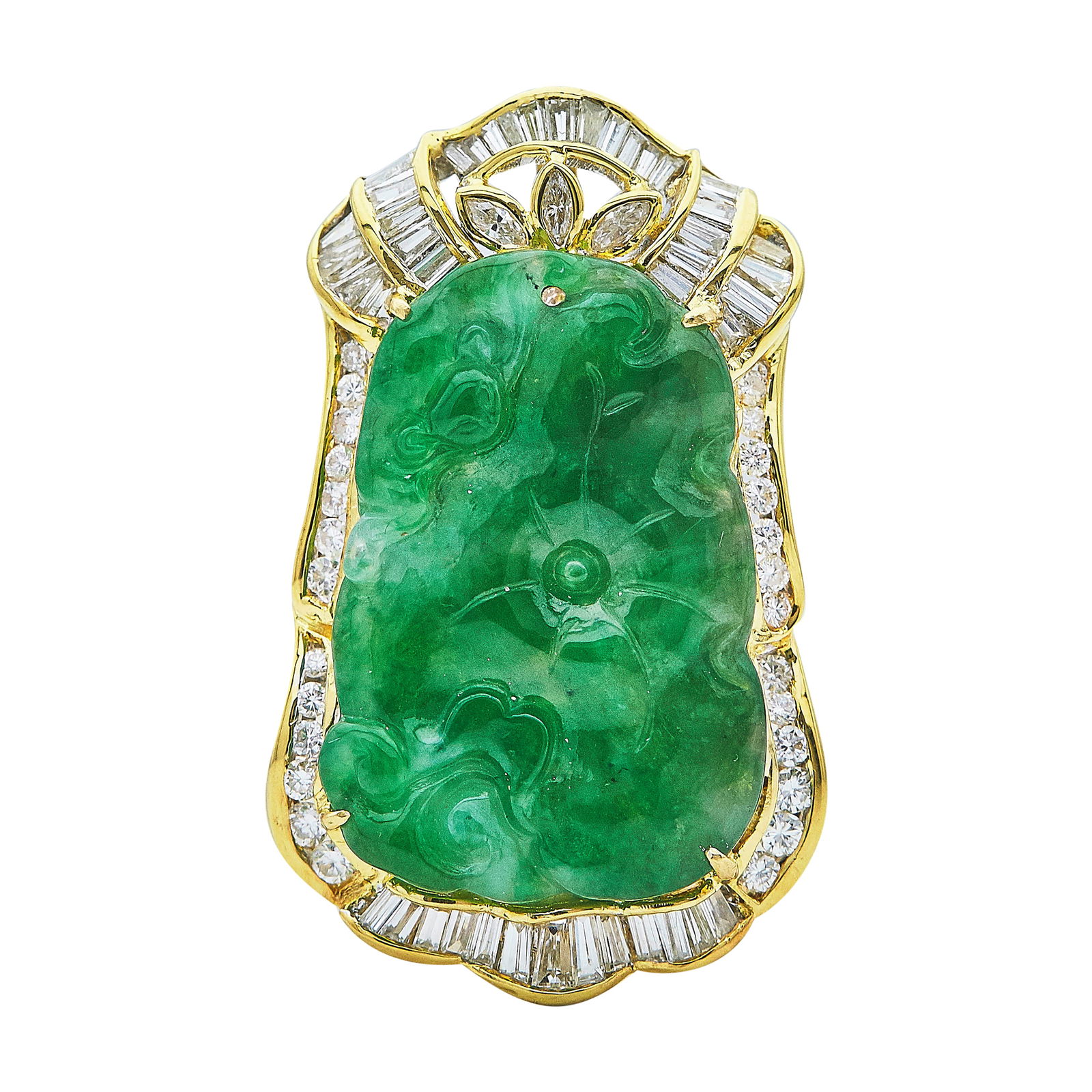18K Yellow Gold Carved Jade And Mixed-Cut Diamond Pendant (1 of 3)