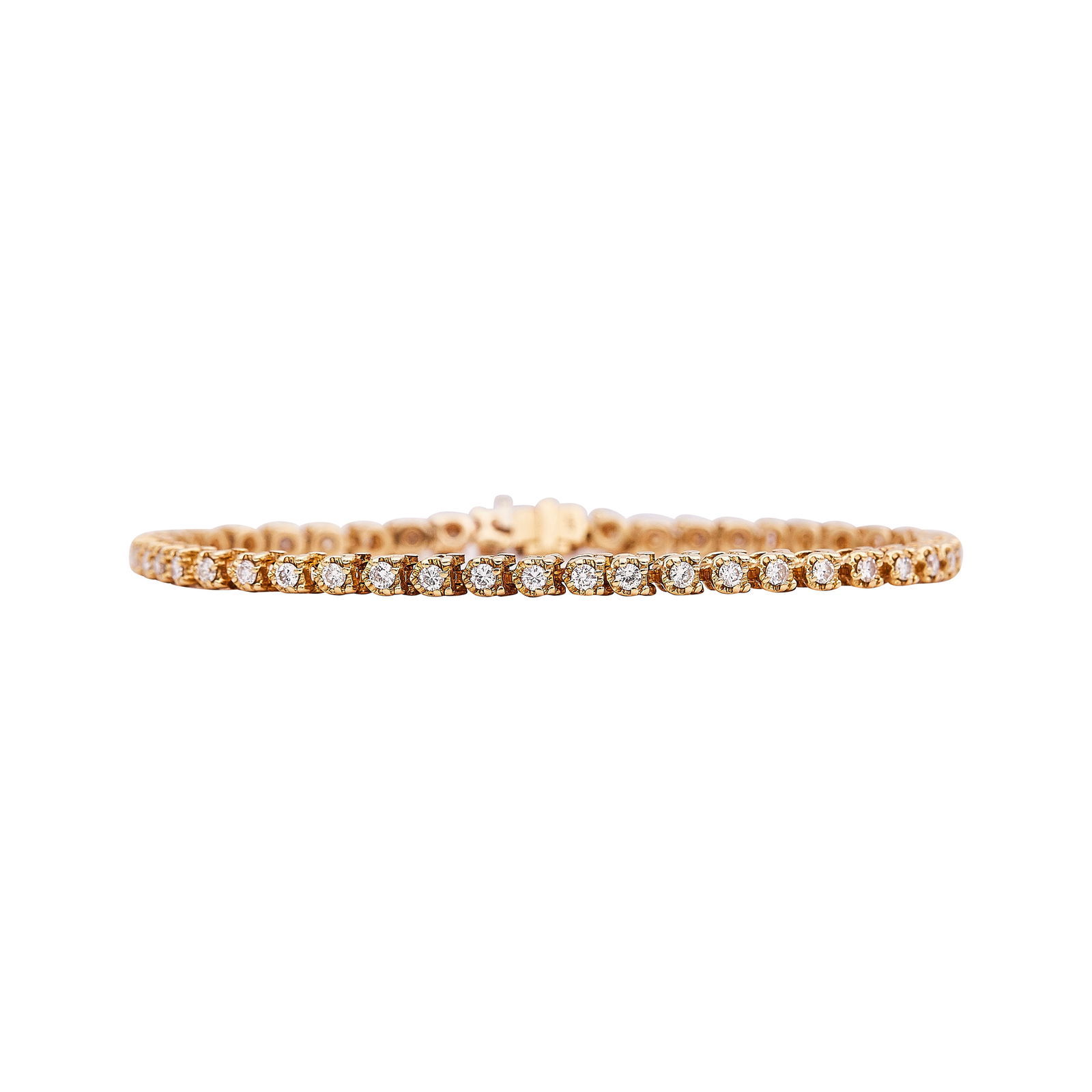 14K Yellow Gold Diamond Approx. 1.65 CTTW Tennis Bracelet: METAL: 14K Yellow Gold; APPROXIMATE TOTAL DIAMOND WEIGHT: 1.65 ctw; STAMPED: 14K; CONDITION: Pre-owned, Good; ITEM WEIGHT (GRAMS): 13.4 g; MEASUREMENTS: Bracelet measures approx. 7.5 inches in length