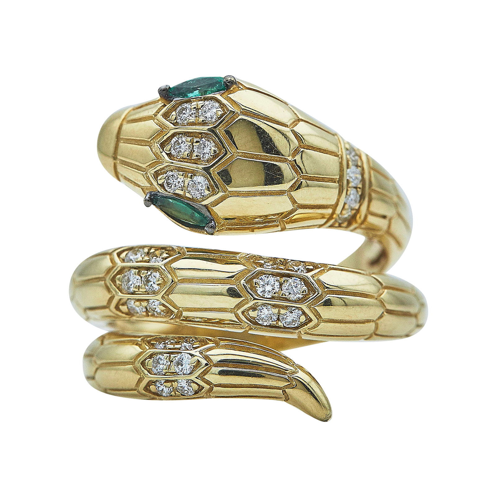 EFFY Safari 14K Yellow Gold Emerald And Diamond Snake Ring (1 of 4)
