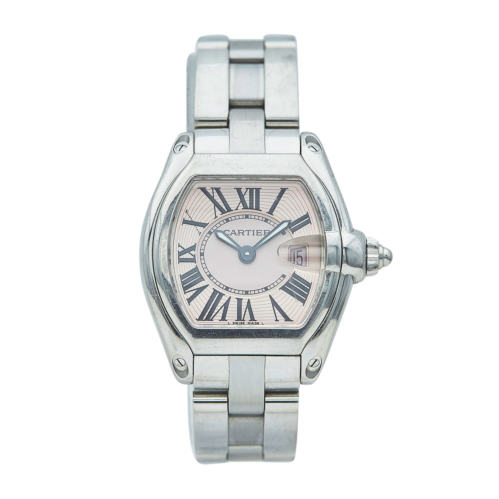 Cartier Roadster Stainless Steel Watch Ref. 546782CE / 2675, circa 2010: BRAND: Cartier; STYLE: Roadster; REF. #: 546782CE / 2675; CONDITION: Pre-owned, Good; YEAR: Circa 2010; ADDITIONAL COMMENTS: Case with scratches and slight indentations., minor scratches on crystal; C