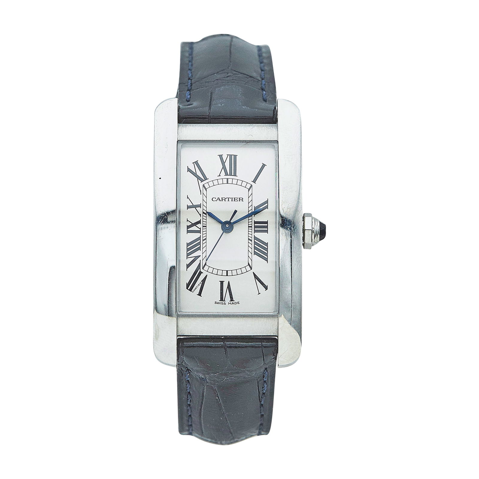 Cartier Tank Americaine Stainless Steel Watch Ref. WSTA0017, 2020: BRAND: Cartier; STYLE: Tank Americaine; REF. #: WSTA0017; CONDITION: Pre-owned, Very Good; YEAR: 2020; ADDITIONAL COMMENTS: Scratches and light indentations throughout watch, Case back sticker intact,