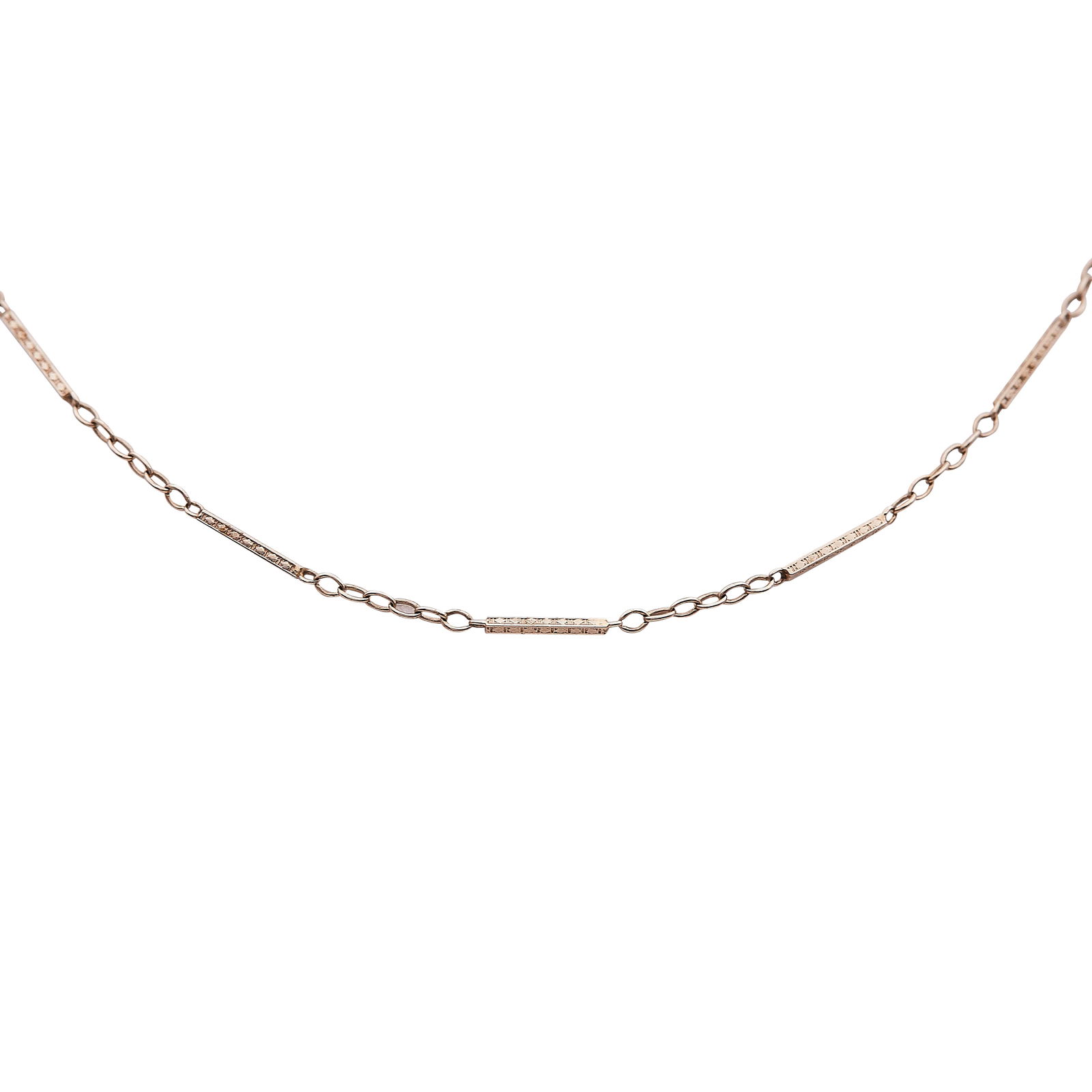 14K White Gold Watch Chain With Dog Clasp And Spring Ring, 14 Inches: METAL: 14K White Gold; STAMPED: 14kt; CONDITION: Pre-owned, Good; ITEM WEIGHT (GRAMS): 3.6 g; MEASUREMENTS: Chain measures approx. 14 inches in length