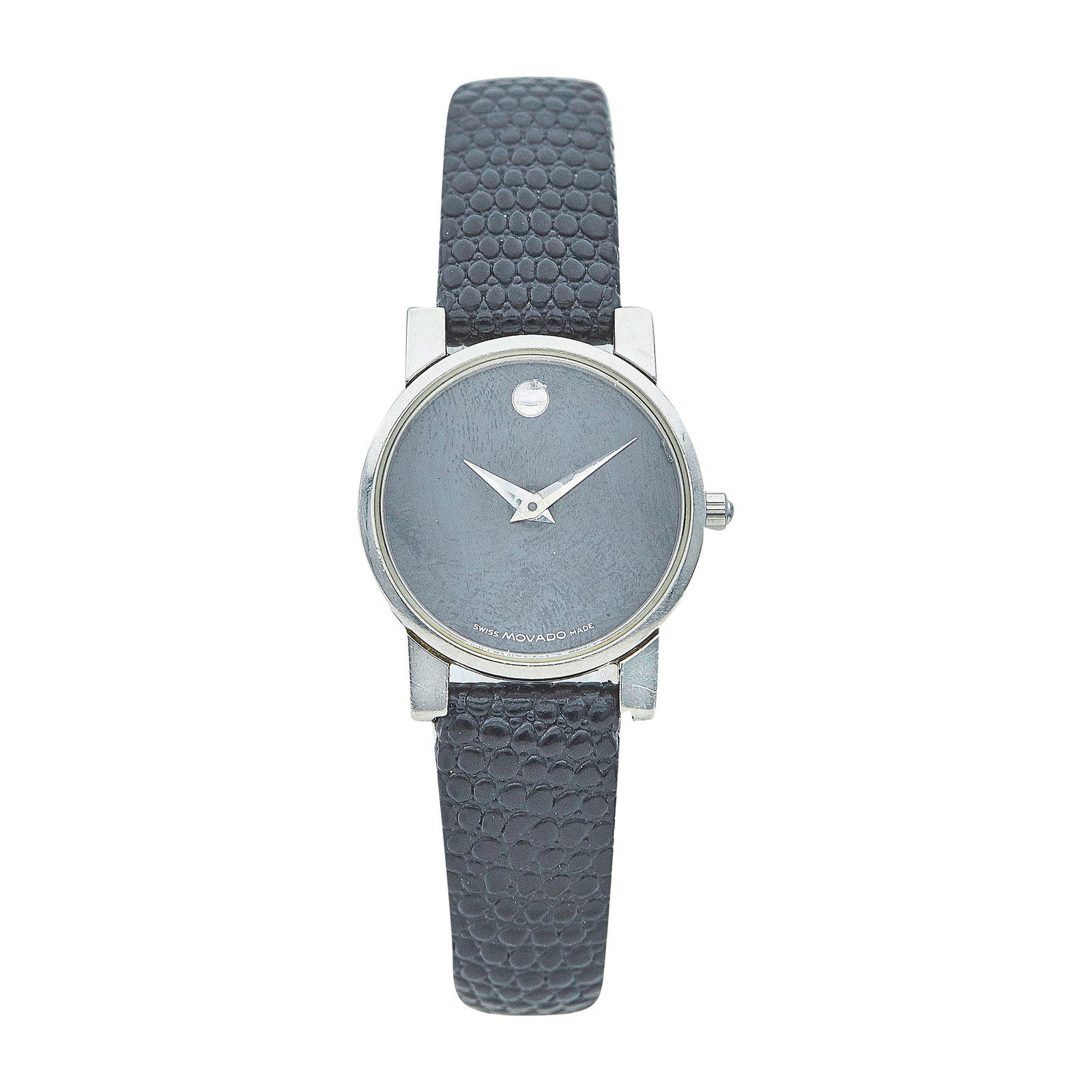 Movado Stainless Steel Watch ref. 84 A1 845, circa 2000: BRAND: Movado; CONDITION: Pre-owned, Good; YEAR: Circa 2000; CASE SIZE (mm): 24; CASE MATERIAL: Stainless Steel; BEZEL: Stainless Steel; DIAL COLOR: Black; CRYSTAL: Sapphire; CRYSTAL CONDITION: Excell