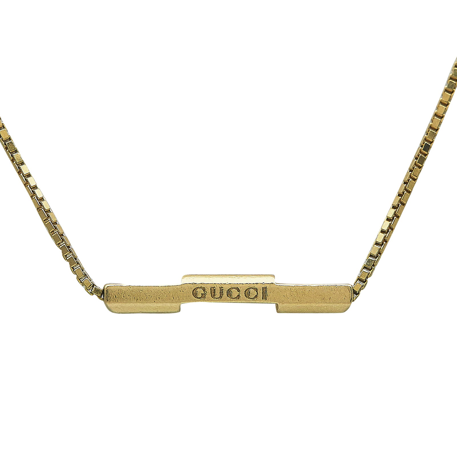 Gucci Link To Love 18K Yellow Gold Necklace: BRAND: Gucci; METAL: 18K Yellow Gold; STAMPED: Gucci, made in italy, au750, italian makers mark; CONDITION: Pre-owned, Very Good; ITEM WEIGHT (GRAMS): 5.5 g; MEASUREMENTS: Necklace measures approx. 18