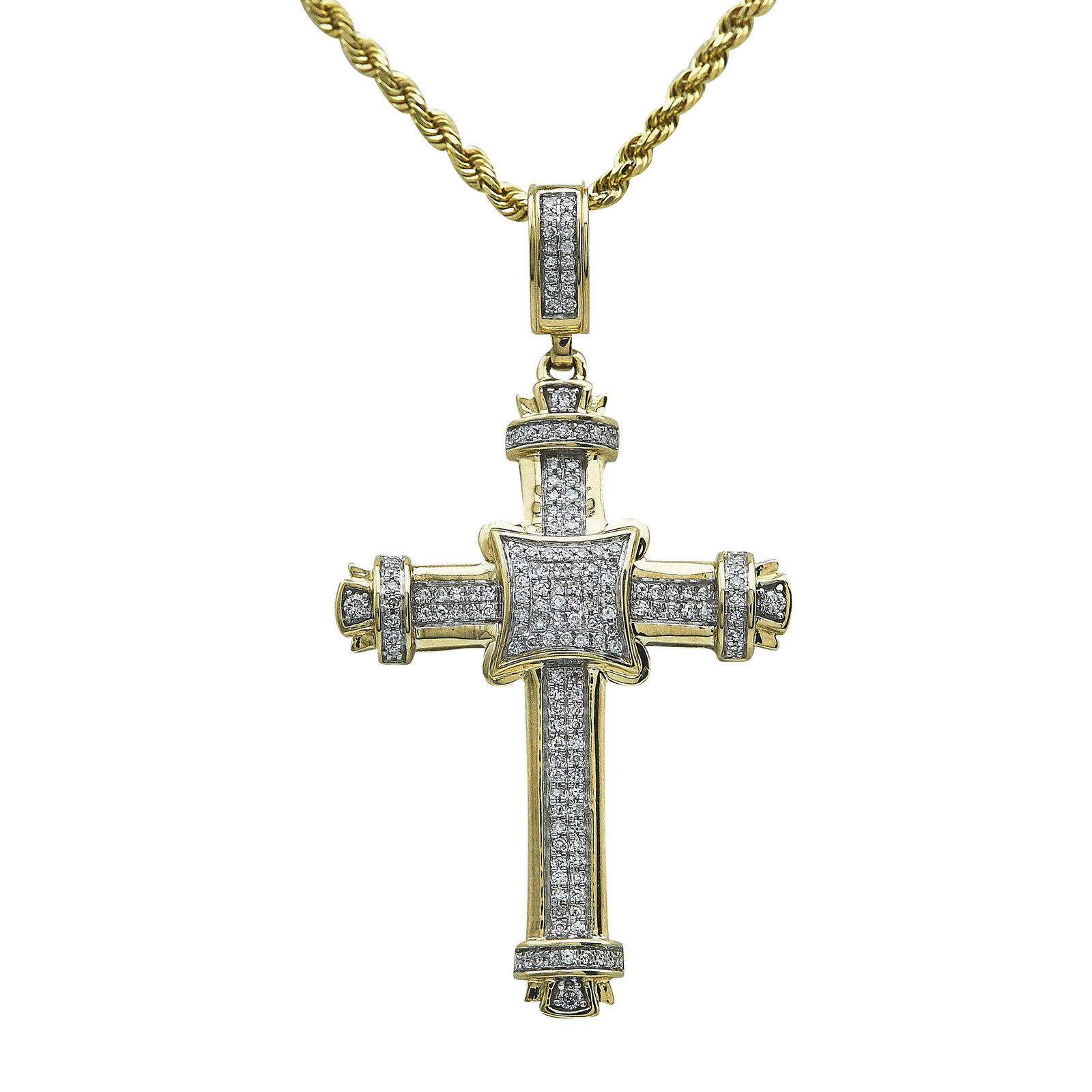 10K Yellow and White Gold Diamond Pendant Cross Necklace (1 of 3)