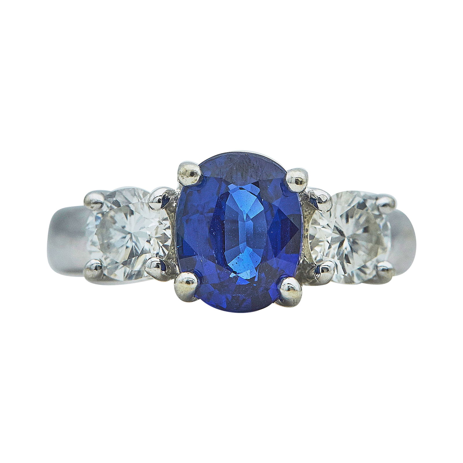 14K White Gold Sapphire And Diamond Three Stone Ring (1 of 3)