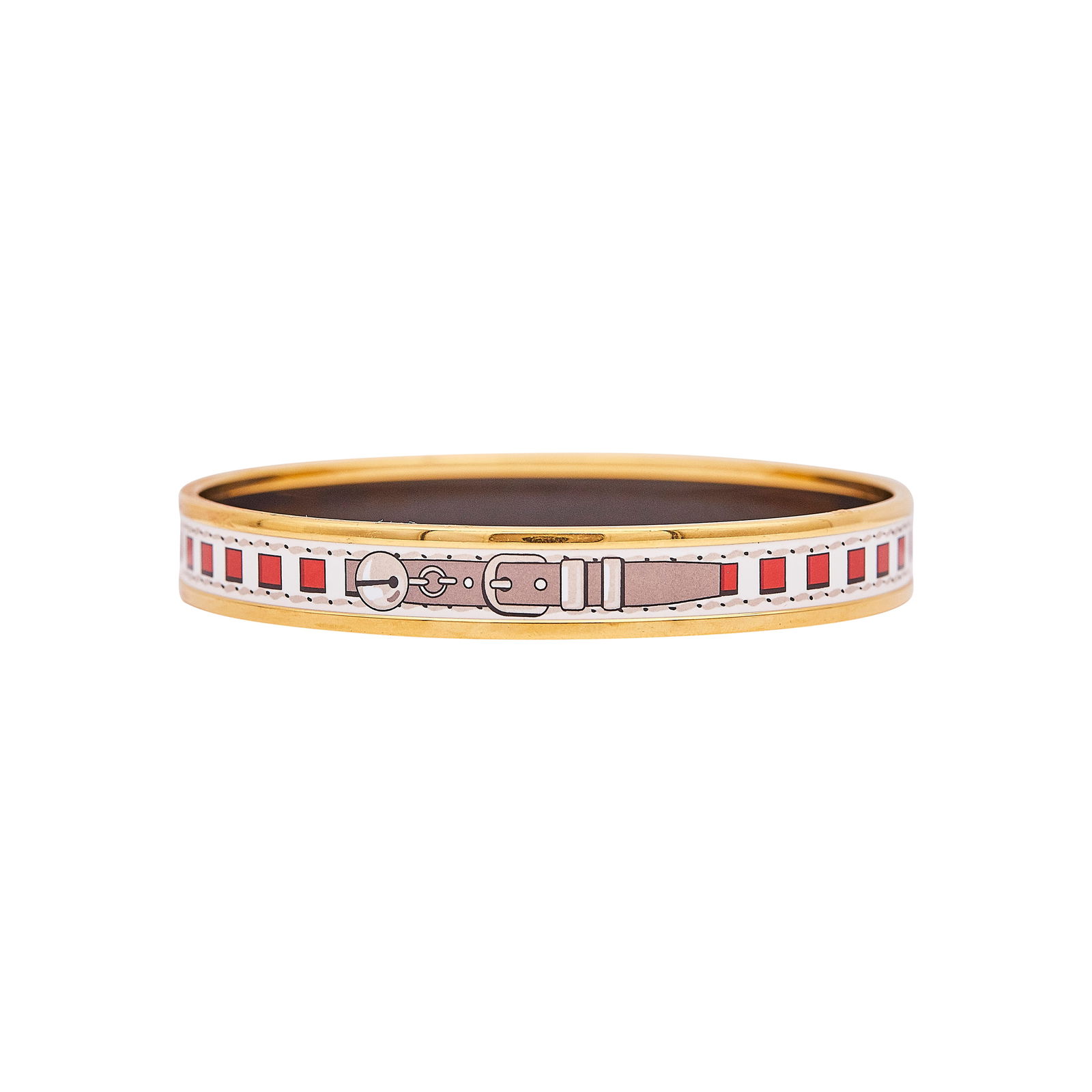 Hermès Base Metal and Enamel Bangle Bracelet: BRAND: Hermès; METAL: Base Metal; GEMSTONES: Enamel; STAMPED: Made in France, + Q, Hermès Paris; CONDITION: Pre-owned, Very Good; ITEM WEIGHT (GRAMS): 22.7 g; MEASUREMENTS: Bracelet inner circumfere