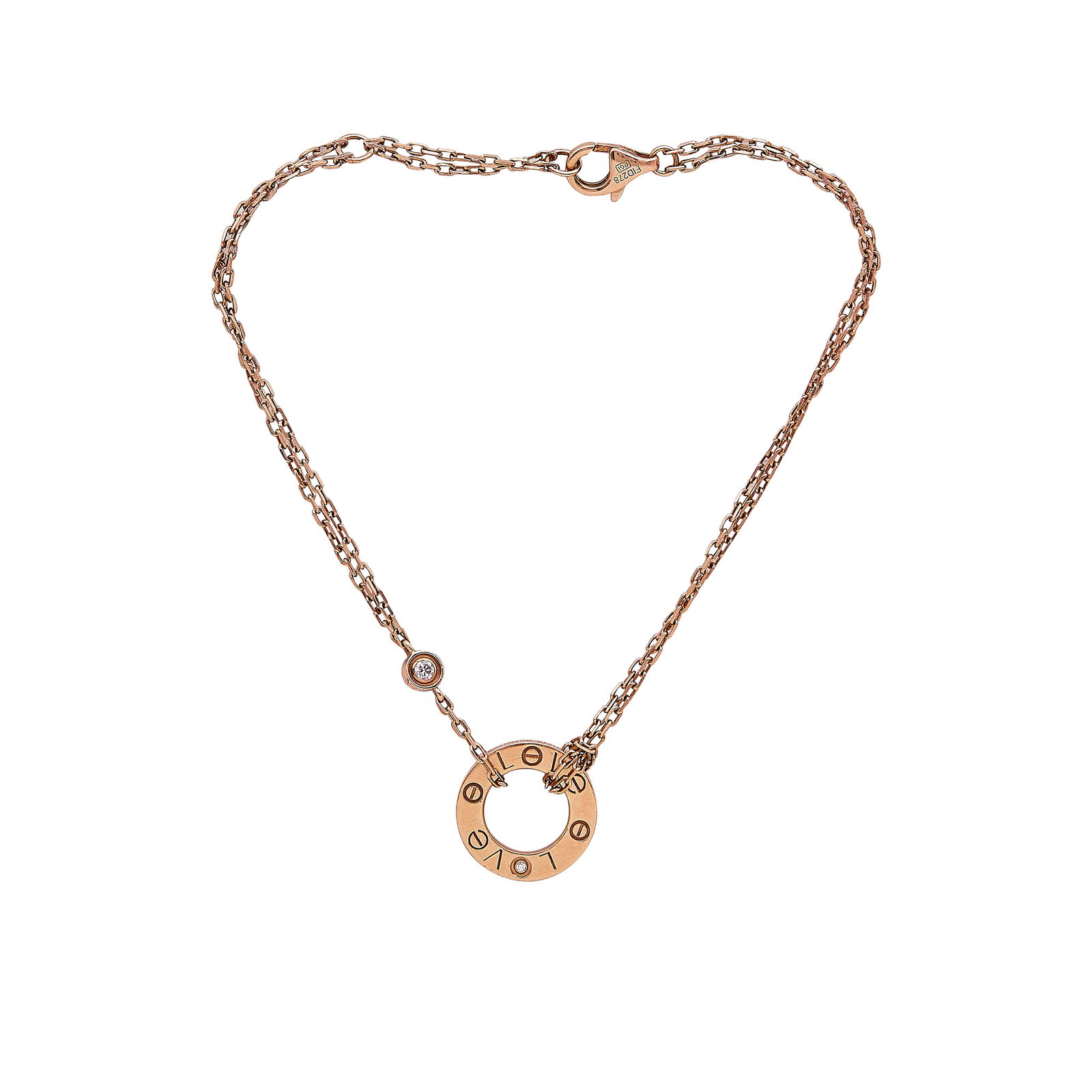 Cartier Love 18K Rose Gold and Diamond Bracelet: BRAND: Cartier; COLLECTION: Love; METAL: 18K Rose Gold; APPROXIMATE TOTAL DIAMOND WEIGHT: 0.03 ctw; STAMPED: © Cartier, Au750, numbered, makers mark; CONDITION: Pre-owned, Good; ITEM WEIGHT (GRAMS):