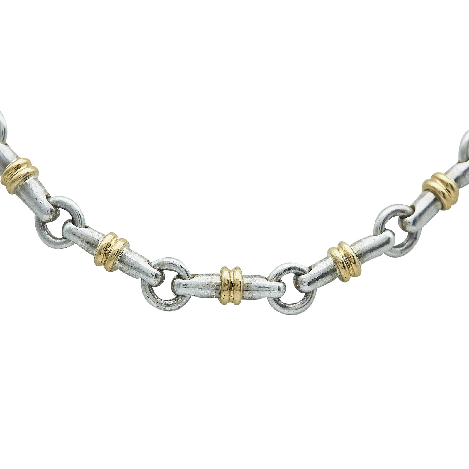 Tiffany & Co. Sterling Silver and 18K Necklace & Bracelet Lot: BRAND: Tiffany & Co.; METAL: Silver, 18K Yellow Gold; STAMPED: Necklace marked: T & Co., 750, 925, ITALY; Bracelet marked: T & Co., 750, 925, ITALY; CONDITION: Pre-owned, Very Good; ITEM WEIGHT (GRAMS
