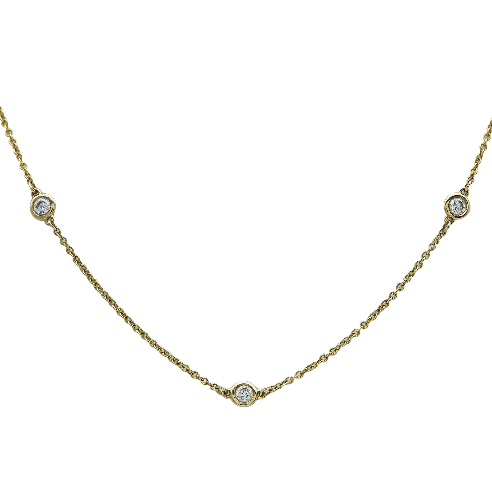 EFFY 14K Yellow Gold and Diamond Station Necklace: BRAND: EFFY; METAL: 14K Yellow Gold; APPROXIMATE TOTAL DIAMOND WEIGHT: 0.49 ctw; STAMPED: EFFY, 14Kt, ITALY; CONDITION: Pre-owned, Good; ITEM WEIGHT (GRAMS): 2.62 g; MEASUREMENTS: Necklace 17 3/4 inch