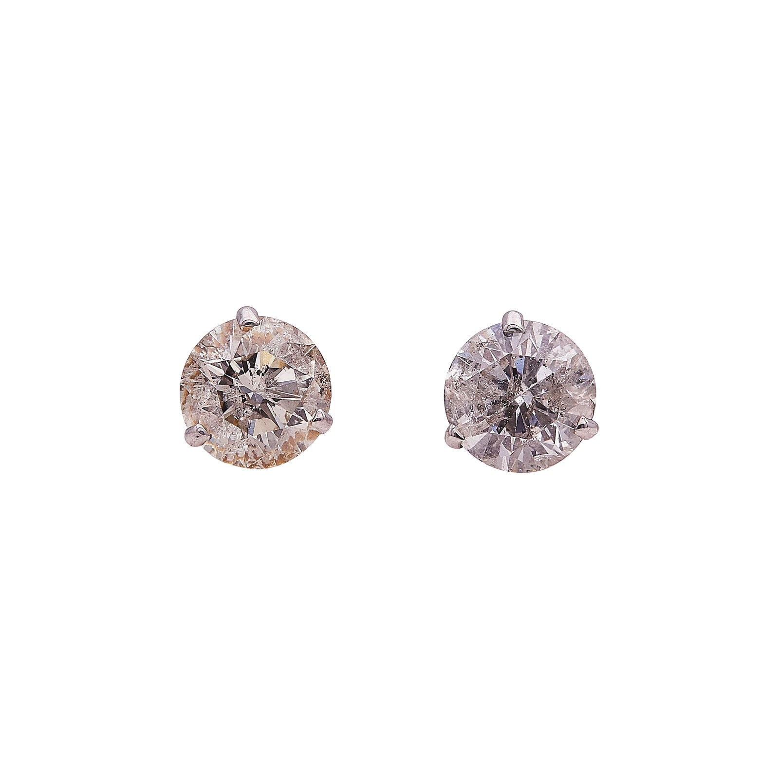 14K White Gold and Diamond Stud Earrings: METAL: 14K White Gold; APPROXIMATE TOTAL DIAMOND WEIGHT: 1.50 ctw; STAMPED: Backs marked 14K; CONDITION: Pre-owned, Good; ITEM WEIGHT (GRAMS): 0.91 g; MEASUREMENTS: Earrings 6mm in diameter; ADDITIONA
