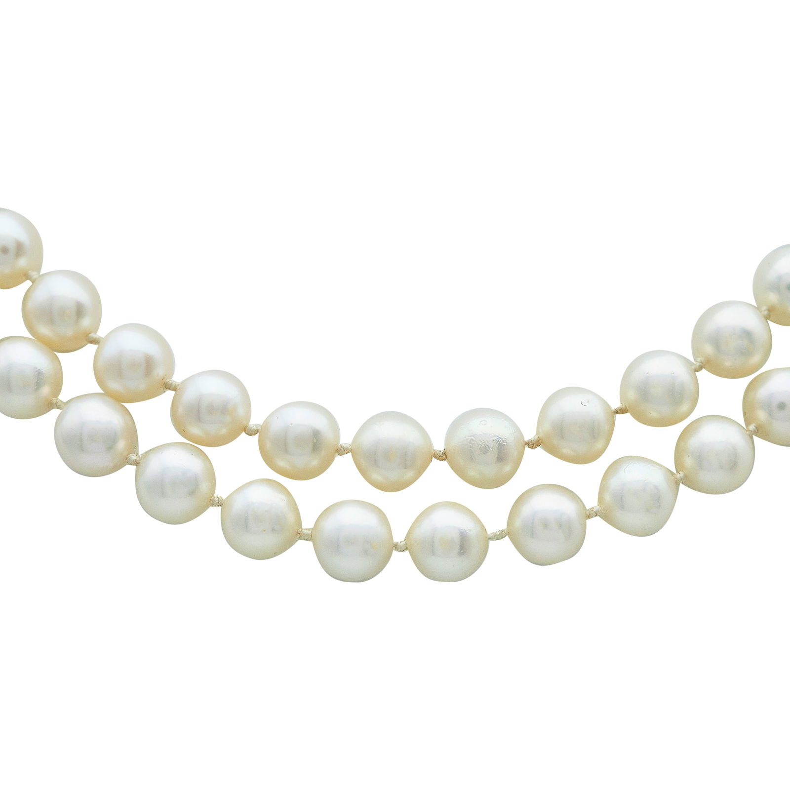 Set Of Two 14K Yellow Gold Single Strand Cultured Pearl Necklaces: METAL: 14K Yellow Gold; GEMSTONES: Large Cultured Pearl strand pearls measuring approx. 8.10-8.40mm in diameter; small strand cultured pearls measuring approx. 6.20-6.50mm in diameter; STAMPED: 14k, m