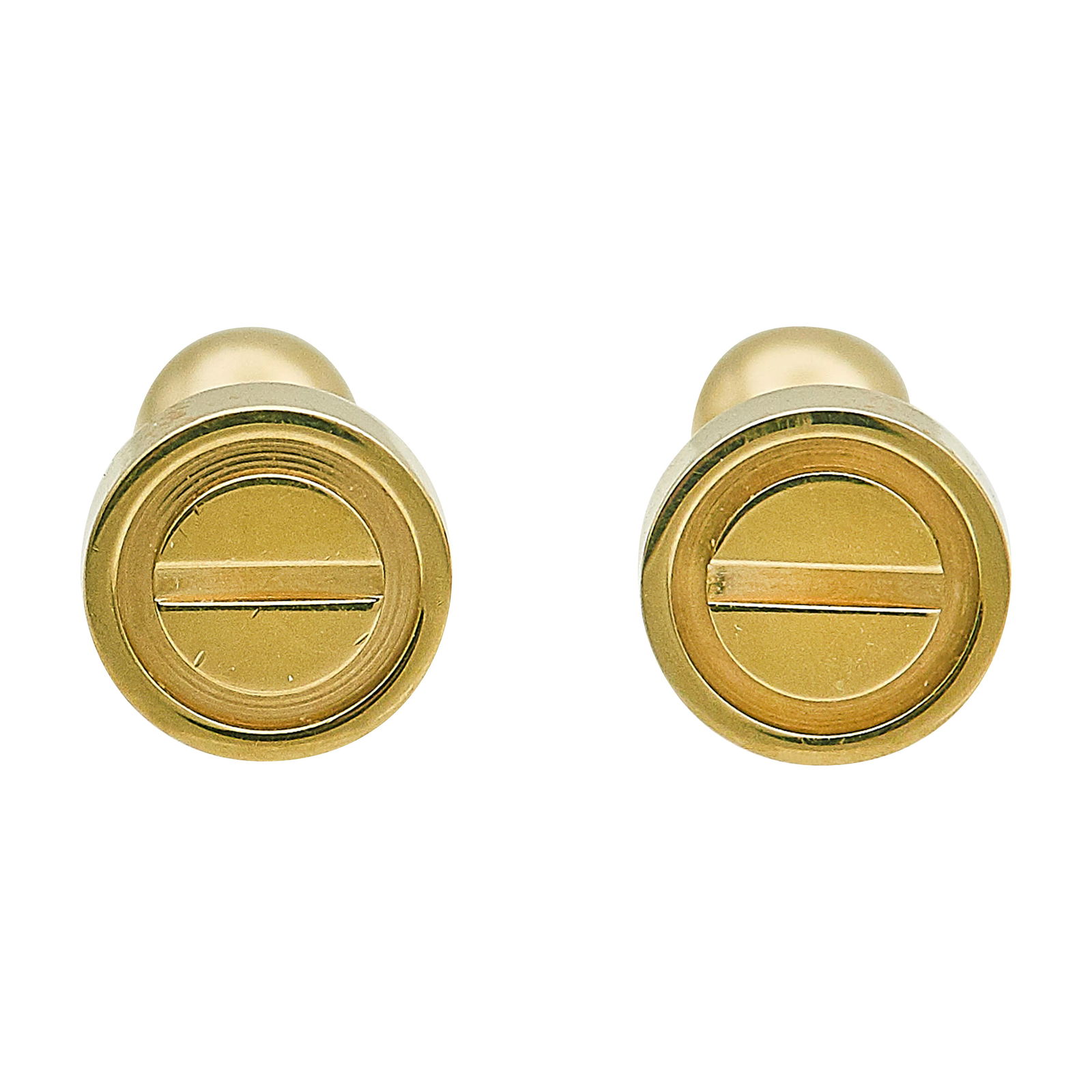 Cartier Love 18K Yellow Gold Stud Earrings: BRAND: Cartier; COLLECTION: Love; METAL: 18K Yellow Gold; STAMPED: © Cartier, serial numbe4, Au750, Italian workshop mark; TESTED: 18K Yellow Gold; CONDITION: Pre-owned, Very Good; ITEM WEIGHT (GRAMS