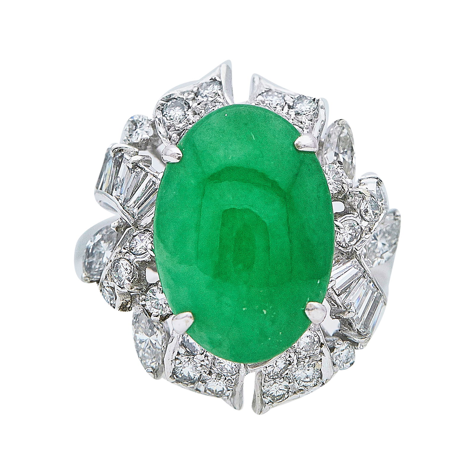 18K White Gold Jade and Diamond Cluster Ring (1 of 3)