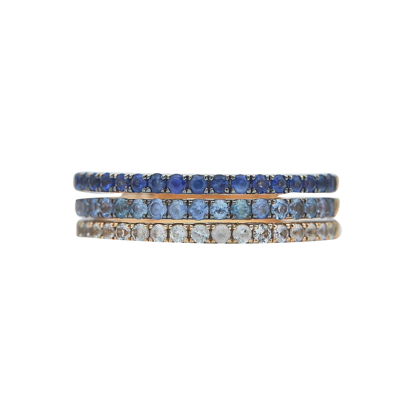 Le Vian 14K Rose Gold and Blue Sapphire Ring: BRAND: Le Vian; METAL: 14K Rose Gold; GEMSTONES: Blue Sapphire; STAMPED: 14K, Le Vian; CONDITION: Pre-owned, Good; ITEM WEIGHT (GRAMS): 5.04 g; MEASUREMENTS: Rings size 10, 1/4 inch wide