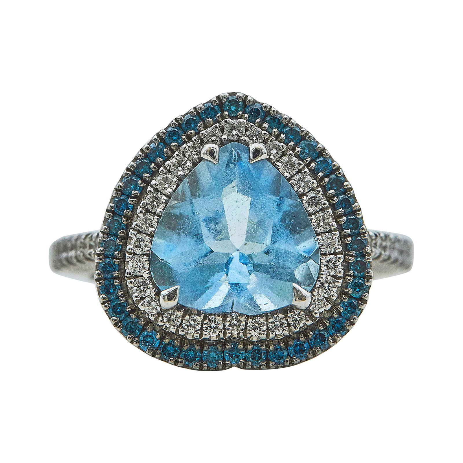 18K White Gold Heart-Shaped Aquamarine With Diamond And Irradiated Blue Diamond Halo Ring (1 of 3)
