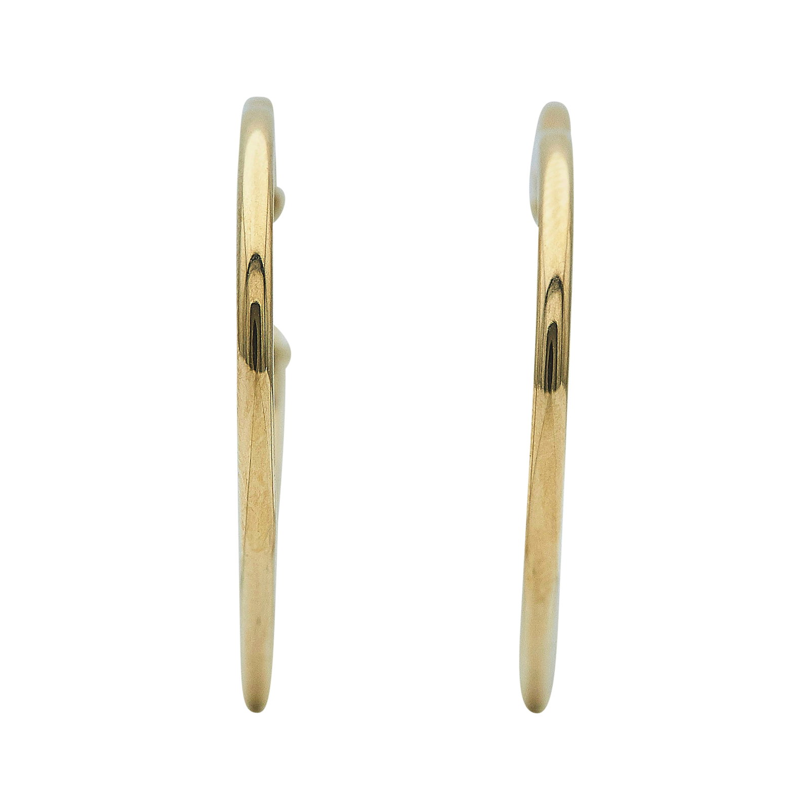 14K Yellow Gold Heart Hoop Earrings: METAL: 14K Yellow Gold; STAMPED: 14K, Maker's Mark; CONDITION: Pre-owned, Very Good; ITEM WEIGHT (GRAMS): 1.5 g; MEASUREMENTS: Earrings 1.25 inches long; ADDITIONAL COMMENTS: With post for pierced ear