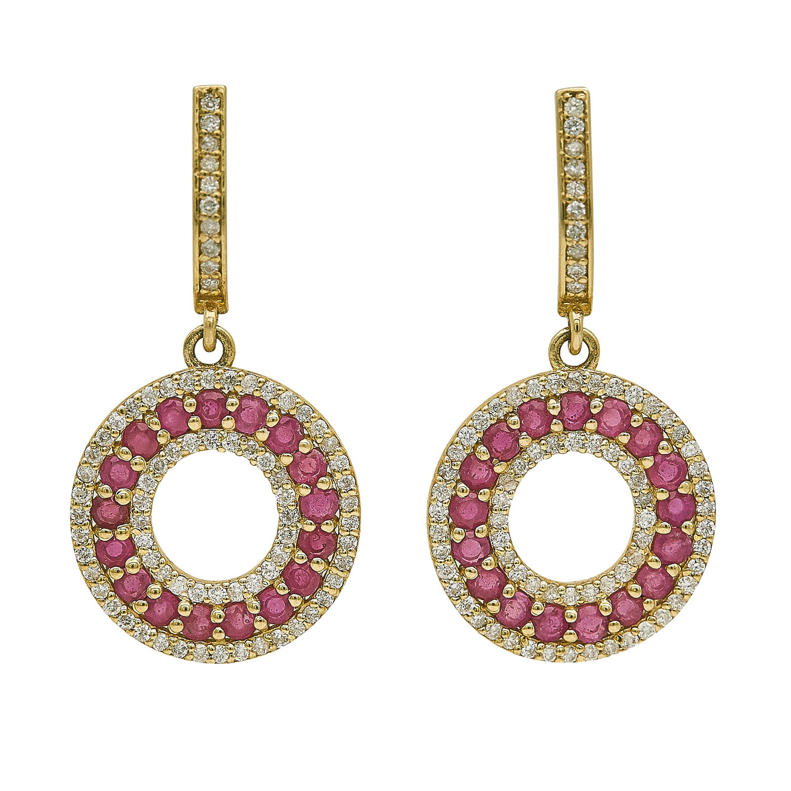 14K Yellow Gold Ruby and Diamond Drop Earrings (1 of 3)