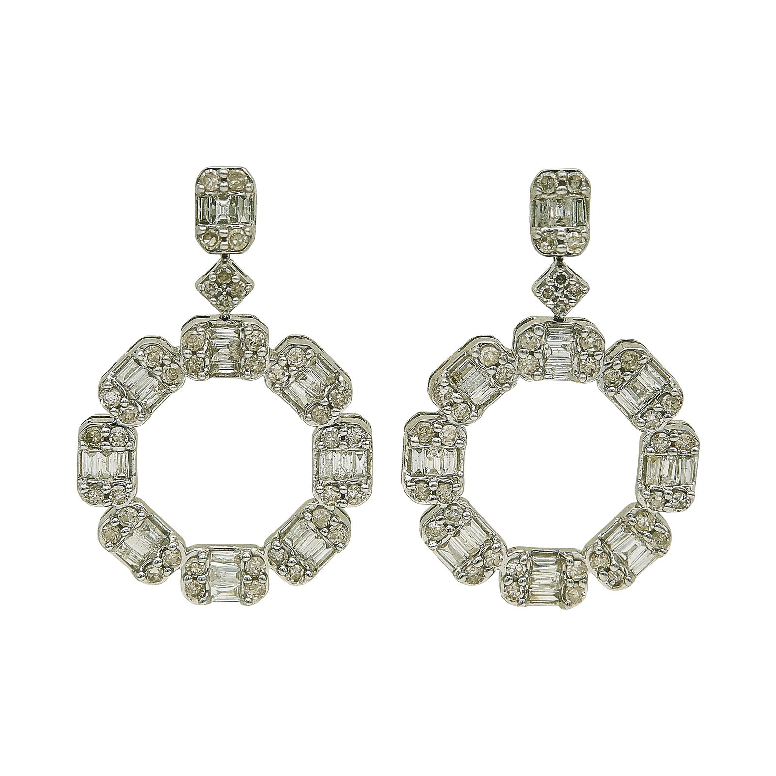 14K White Gold and Diamond Circular Drop Earrings (1 of 3)