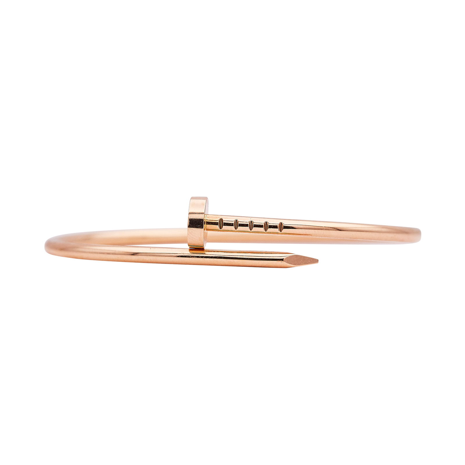 Cartier Juste un Clou 18K Rose Gold Nail Bracelet, Small Model: BRAND: Cartier; COLLECTION: Juste un Clou; METAL: 18K Rose Gold; STAMPED: © Cartier, 15, numbered, Au750; CONDITION: Pre-owned, Good; ITEM WEIGHT (GRAMS): 8.5 g; MEASUREMENTS: Cartier size 15, Will f