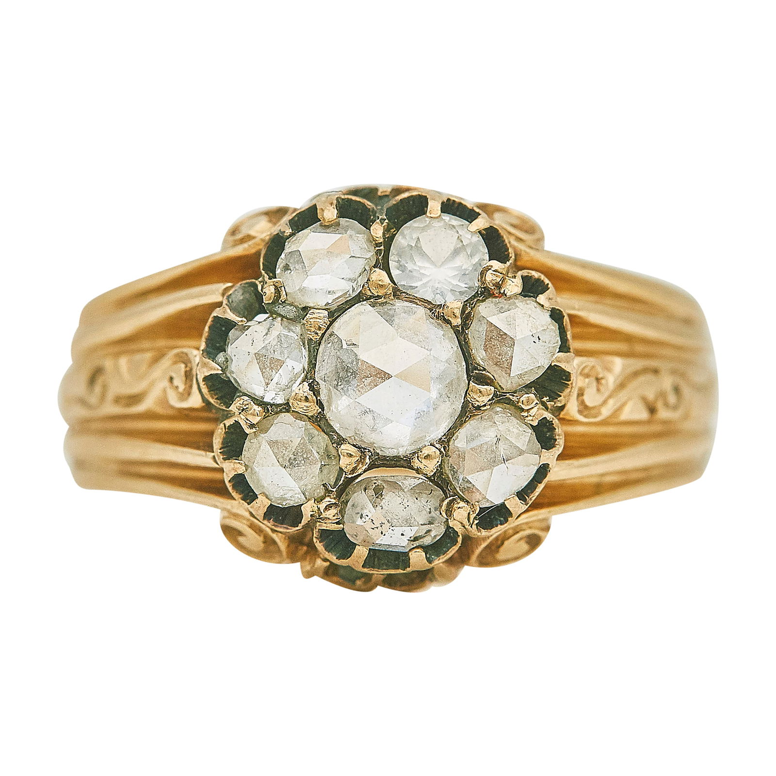 14K Yellow Gold and Rose Cut Diamond Cluster Ring (1 of 3)