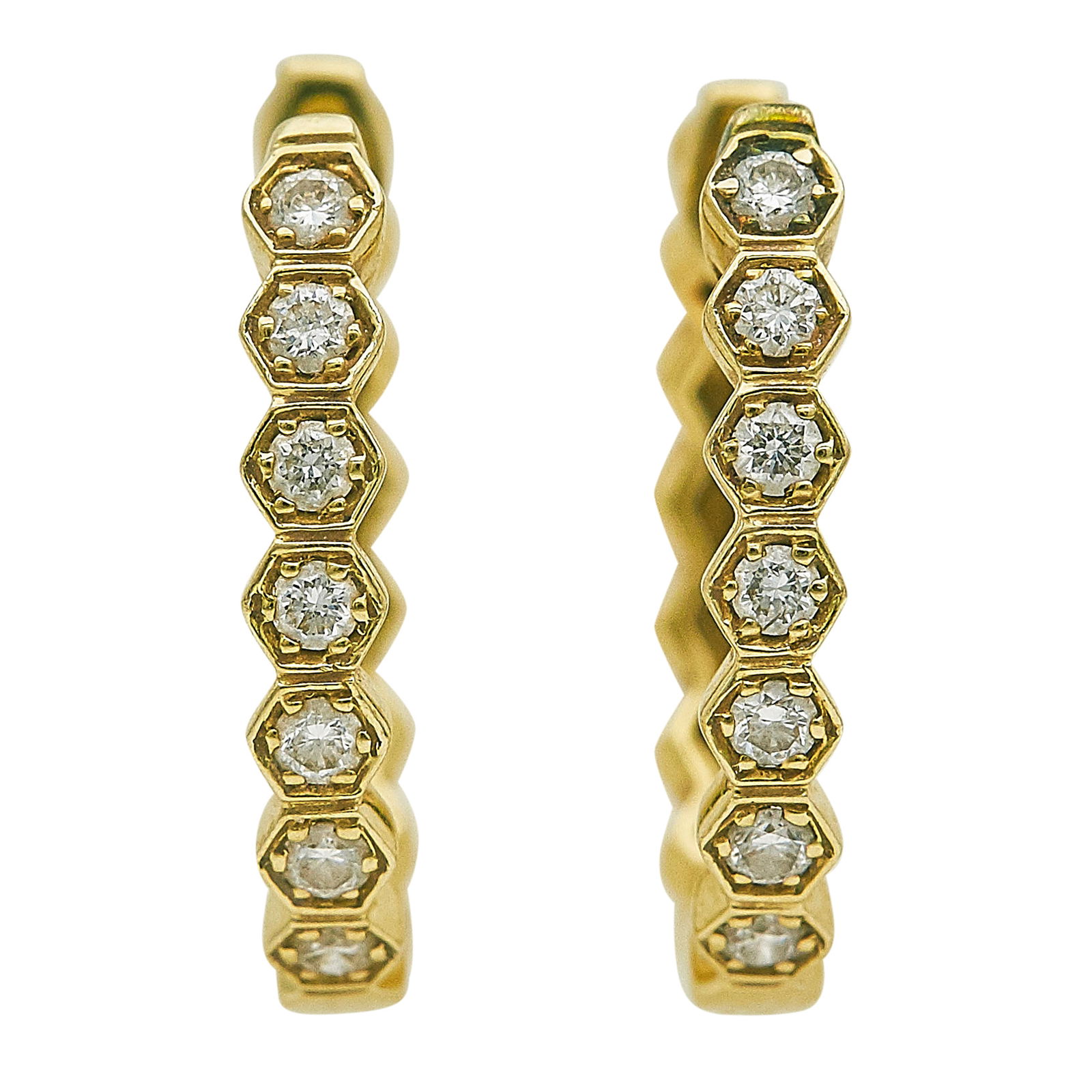 18K Yellow Gold and Diamond Hoop Earrings (1 of 3)