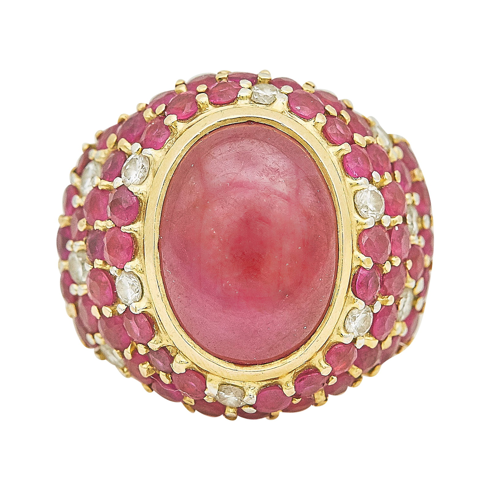 18K Yellow Gold Cabochon Ruby and Pave Diamond and Ruby Cocktail Ring (1 of 3)