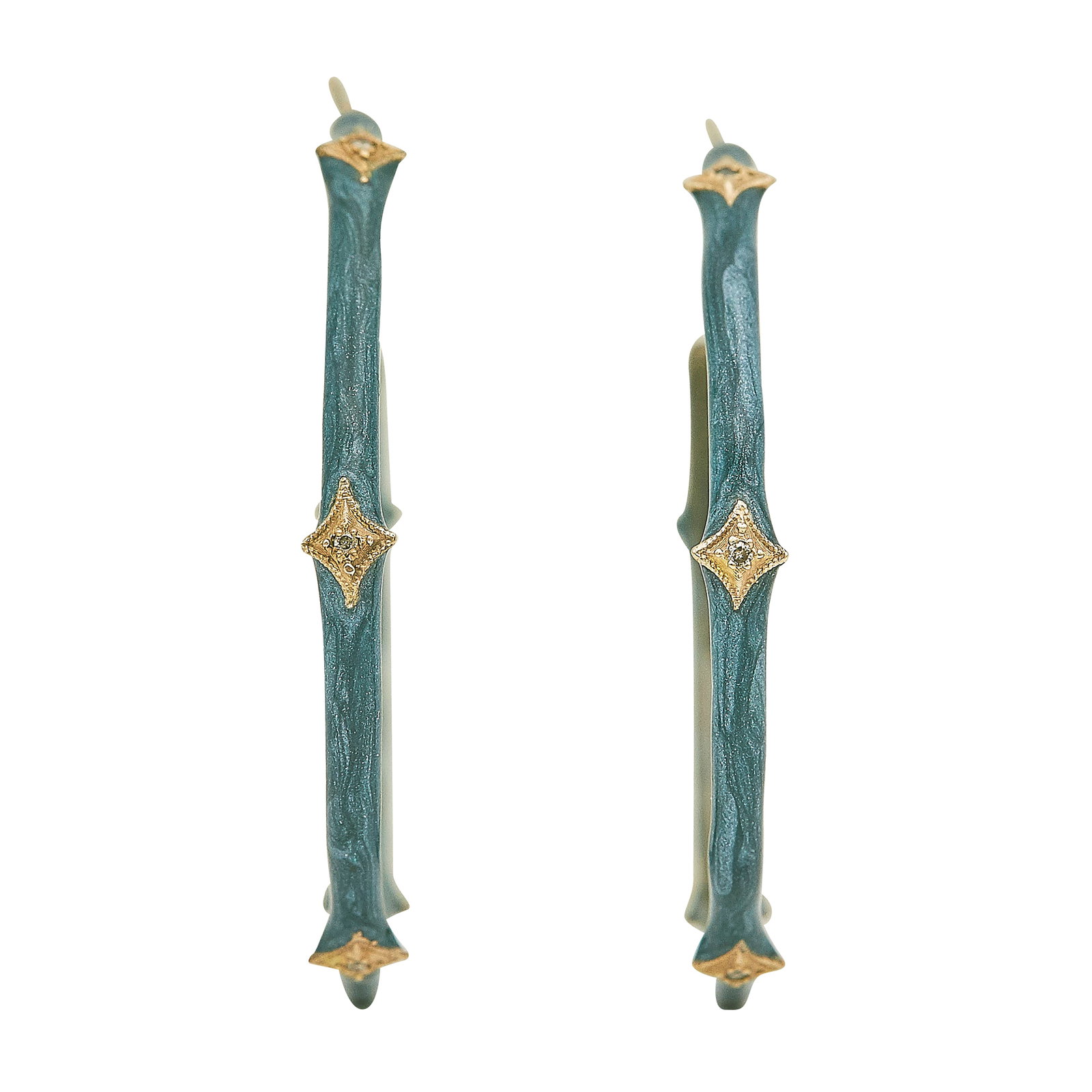 Sterling Silver 14K Yellow Gold and Diamond Hoop Earrings (1 of 3)