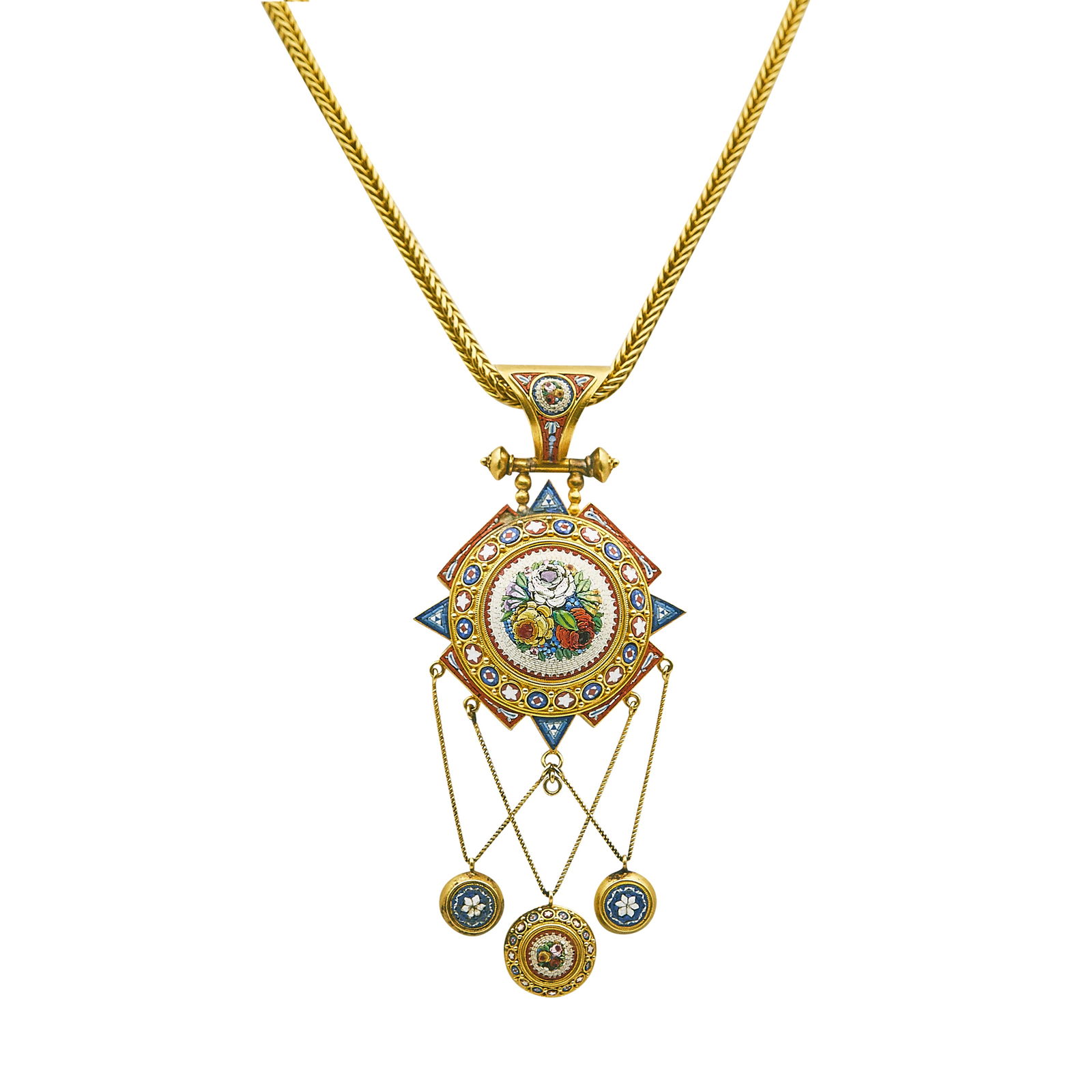 Antique 18K/14K Yellow Gold Micromosaic Locket Pendant Necklace (1 of 5)