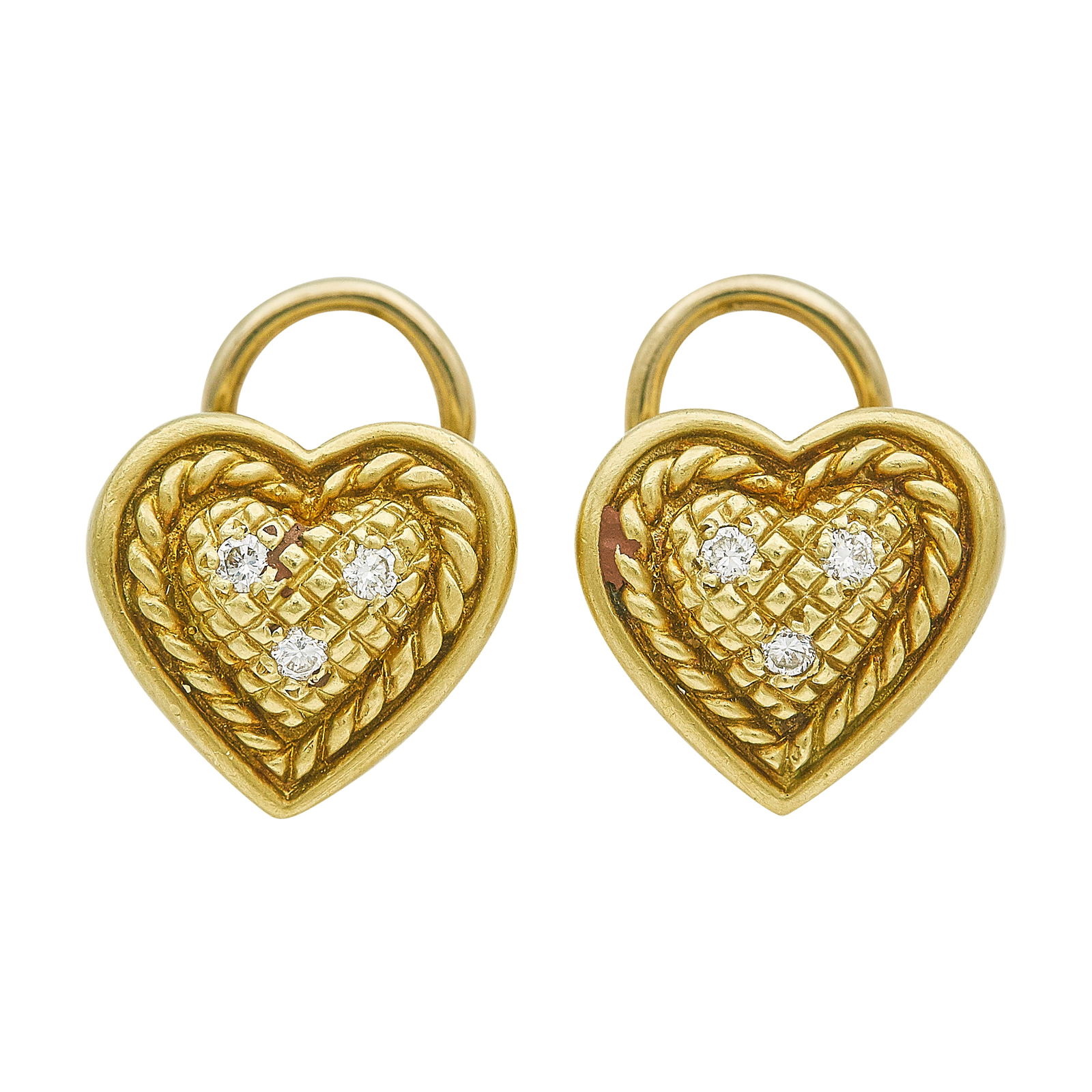 18K Yellow Gold And Diamond Braided Heart Earrings (1 of 3)