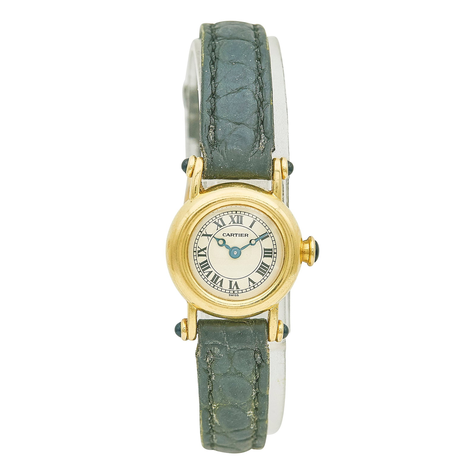 Cartier Mini Diabolo 18K Yellow Gold Watch Ref. W1511556, circa 1995: BRAND: Cartier; REF. #: W1511556; CONDITION: Pre-owned, Very Good; ADDITIONAL COMMENTS: Scratches and slight impacts throughout watch, Wear to strap, Very light scratch on middle of crystal, Branded s