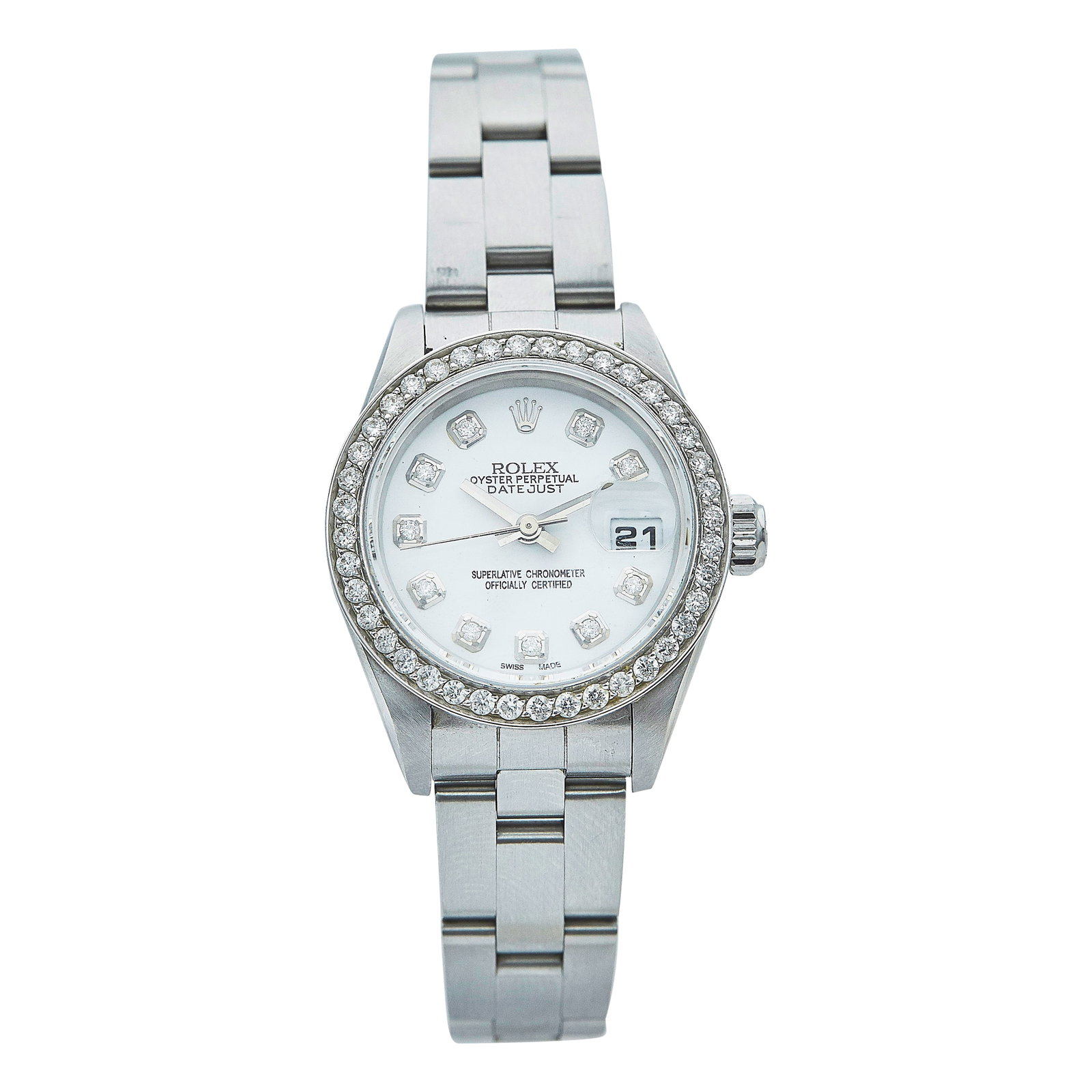 Rolex Datejust Stainless Steel Watch Ref. 79160, circa 2002: BRAND: Rolex; STYLE: Datejust; REF. #: 79160; CONDITION: Pre-owned, Good; YEAR: Circa 2002; ADDITIONAL COMMENTS: Y serial, After market bezel and dial, Light scratch on date maker on acrylic crystal,