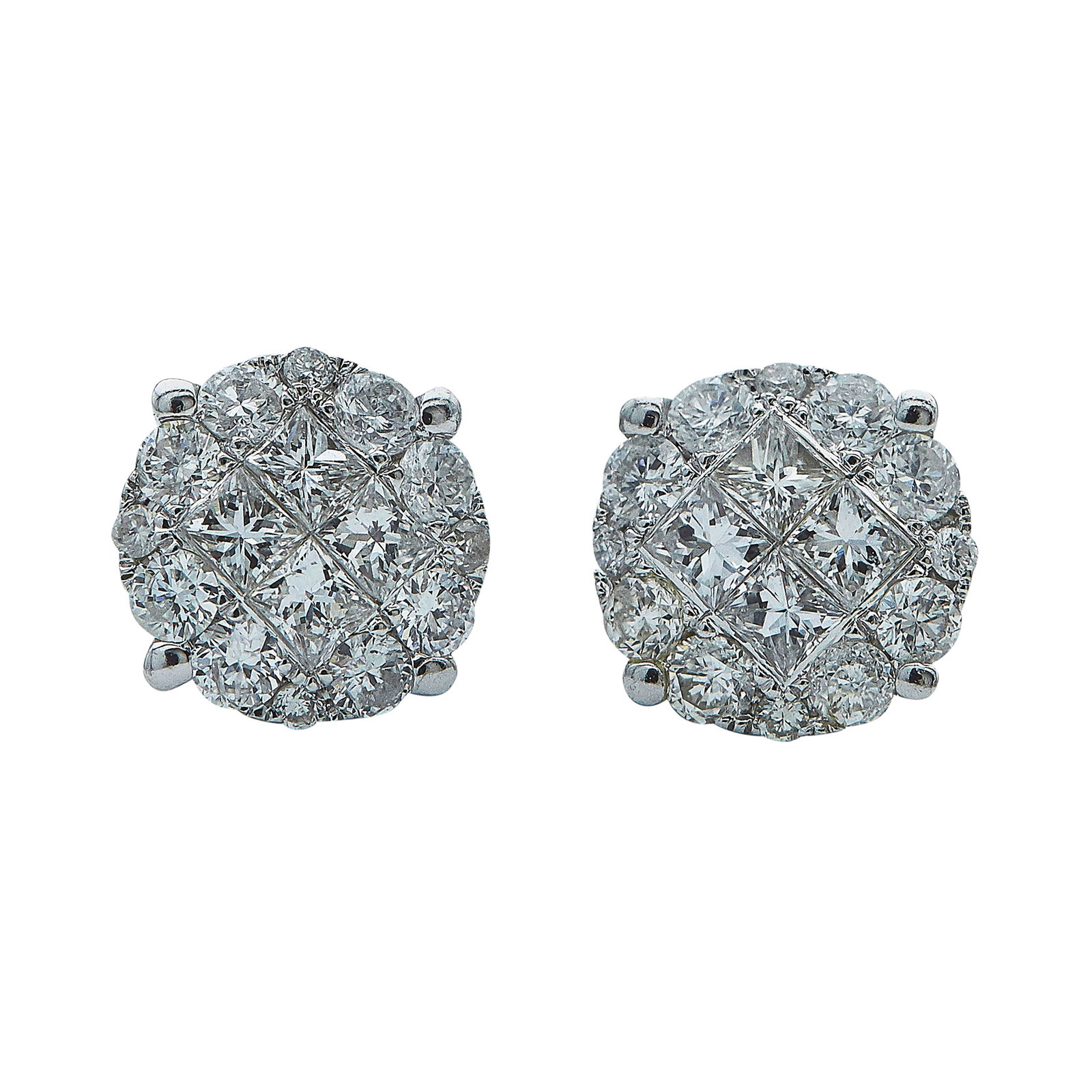 18K White Gold and Diamond Cluster Stud Earrings: METAL: 18K White Gold; APPROXIMATE TOTAL DIAMOND WEIGHT: 0.50 ctw; STAMPED: 18K, 750, maker's mark; CONDITION: Pre-owned, Very Good; ITEM WEIGHT (GRAMS): 1.64 g; MEASUREMENTS: Earrings 7.00 mm in diam