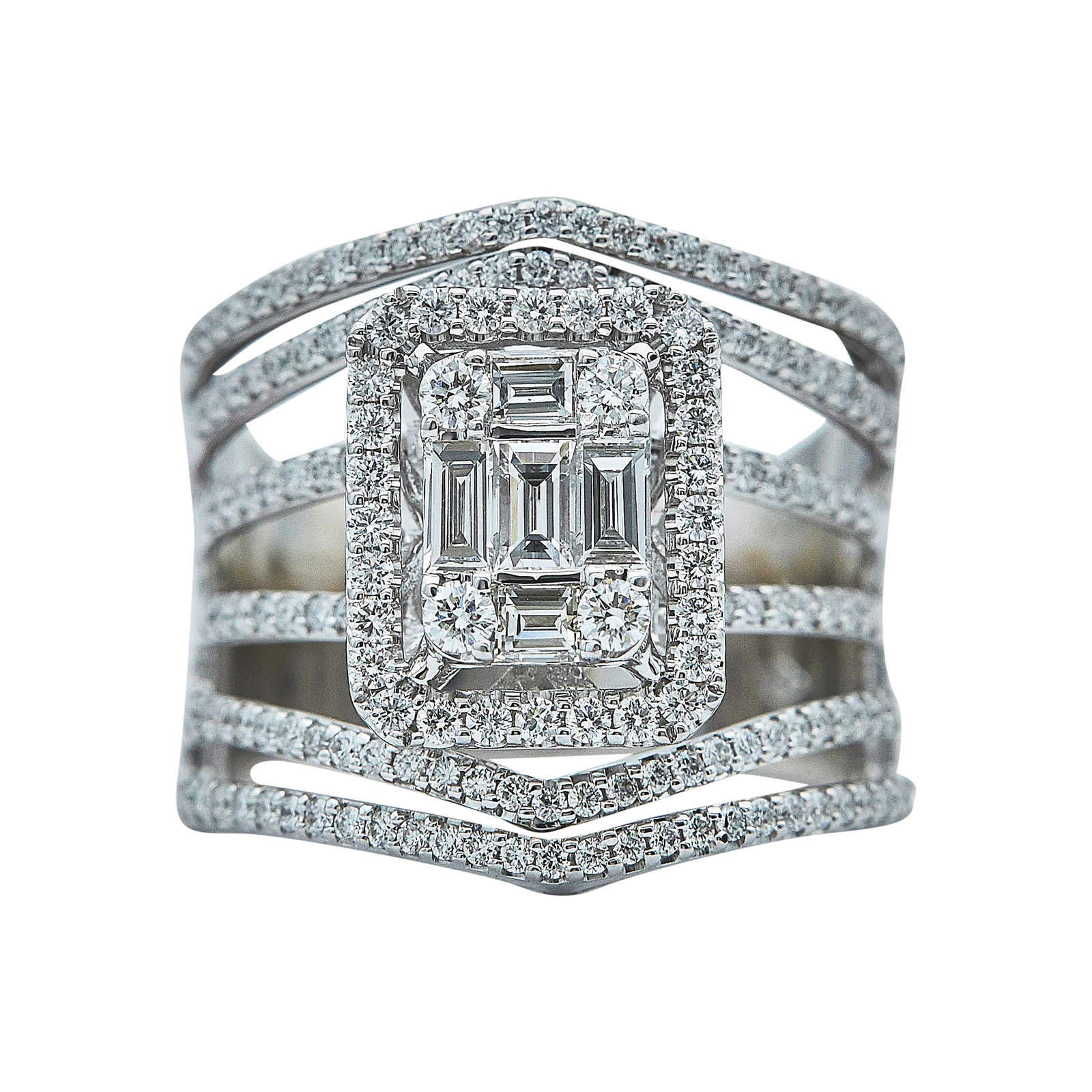 18K White Gold and Diamond Geometric Band Ring (1 of 3)