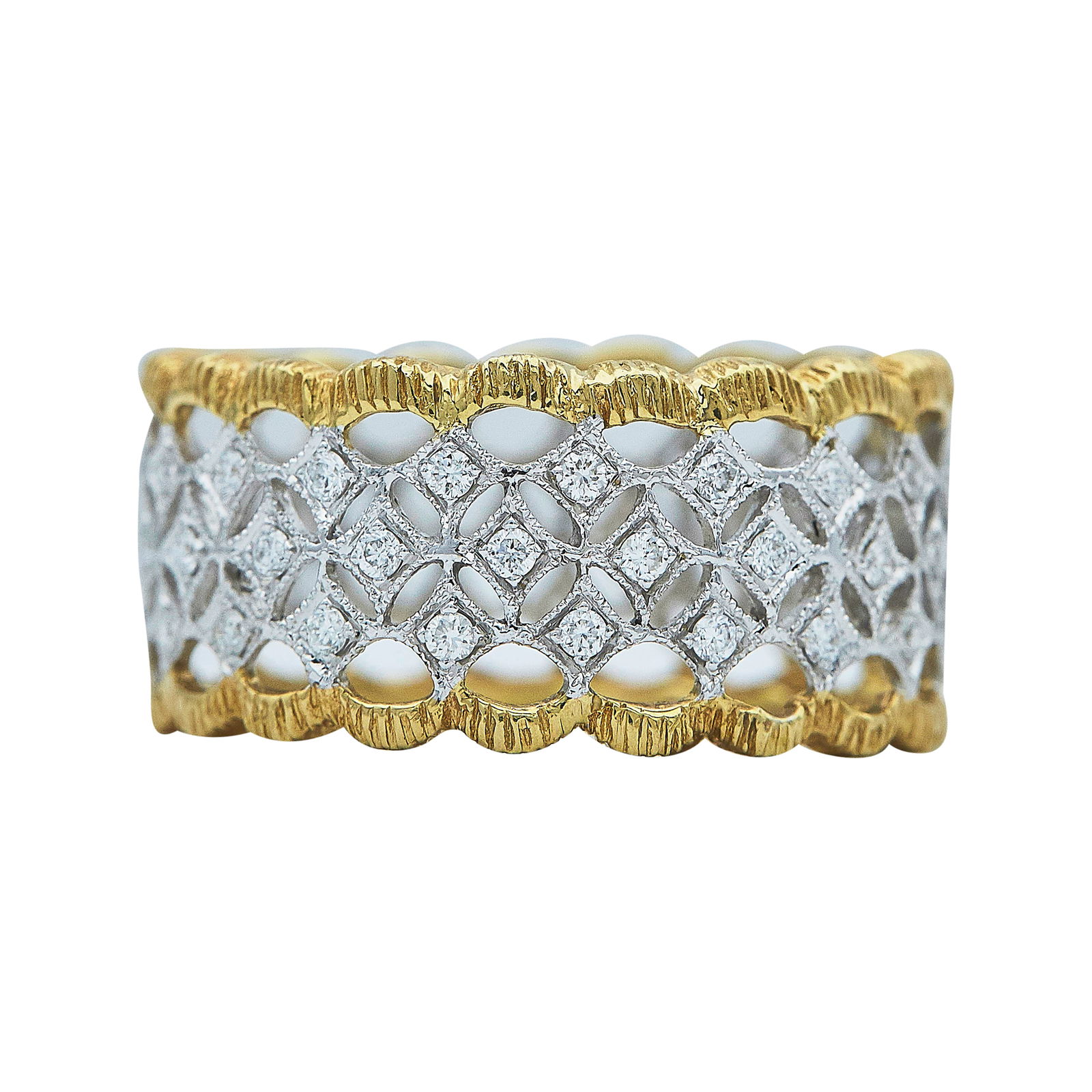 18K Yellow Gold and White Gold Openwork Diamond Band Ring (1 of 2)