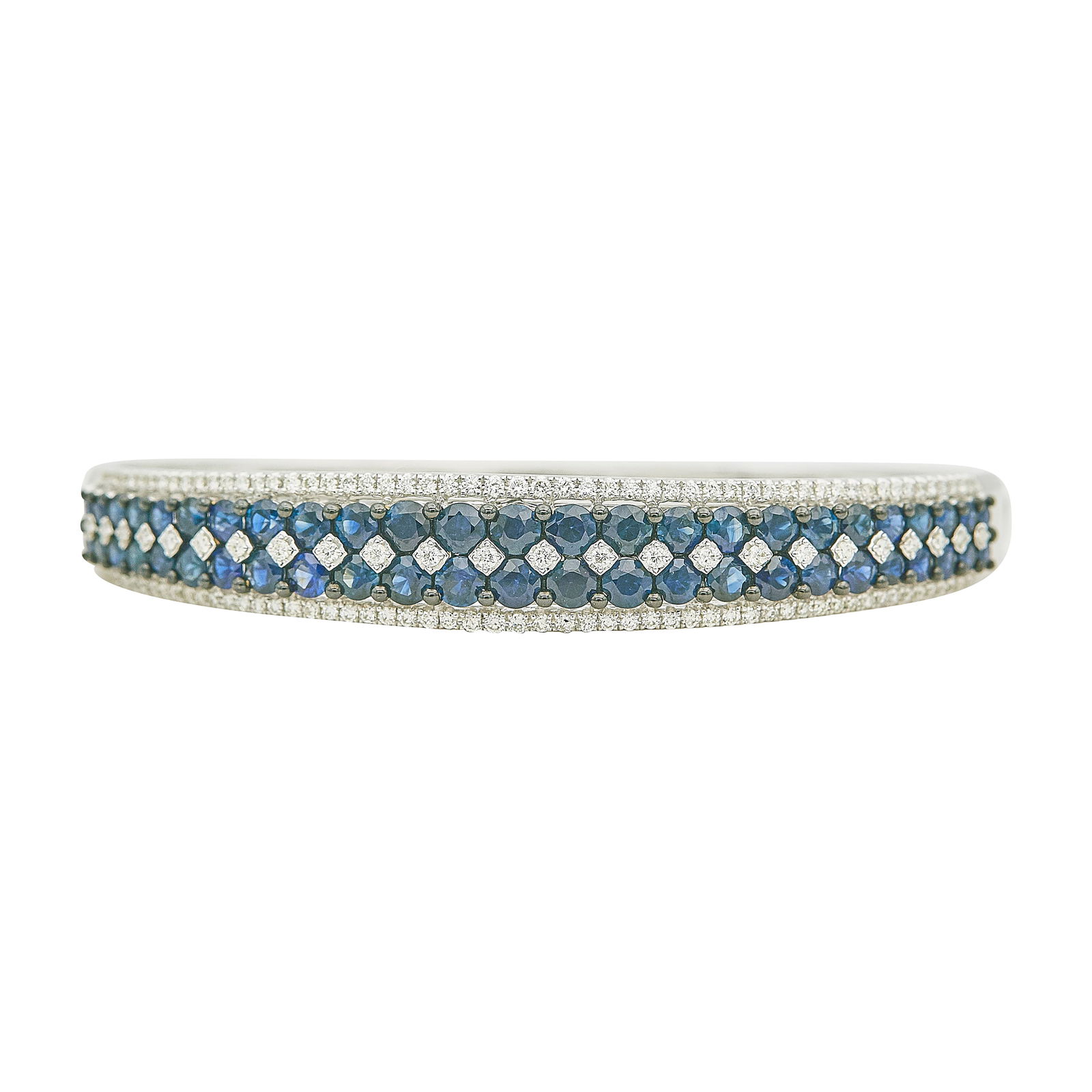 EFFY 14K White Gold Sapphire and Diamond Bangle Bracelet: BRAND: EFFY; METAL: 14K White Gold; APPROXIMATE TOTAL DIAMOND WEIGHT: 1.17 ctw; GEMSTONES: Sapphires approx. 4.80 carats, weight estimated by formula; STAMPED: 14K EFFY; CONDITION: Pre-owned, Very Goo