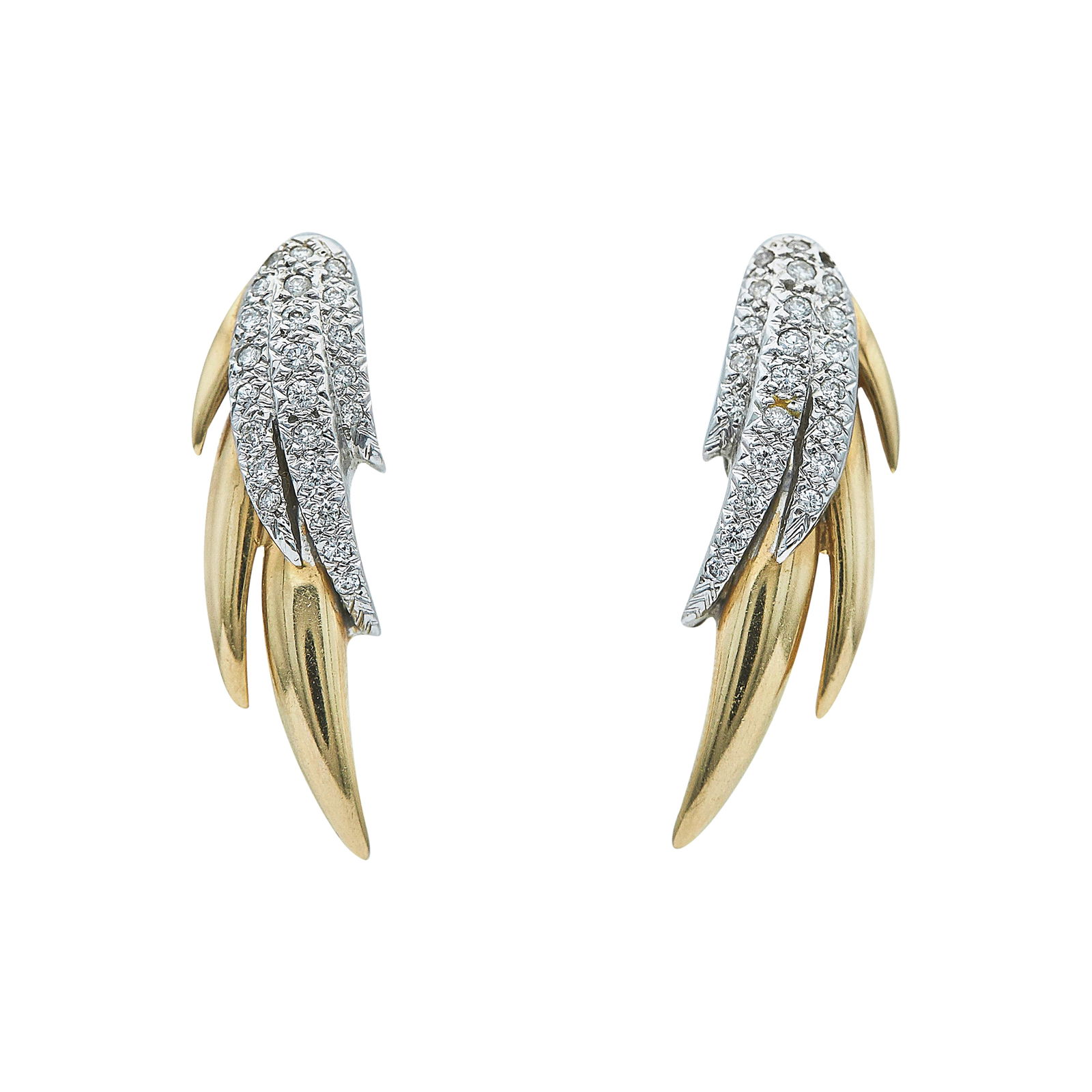 14K Yellow and White Gold Diamond Feather Earrings (1 of 3)