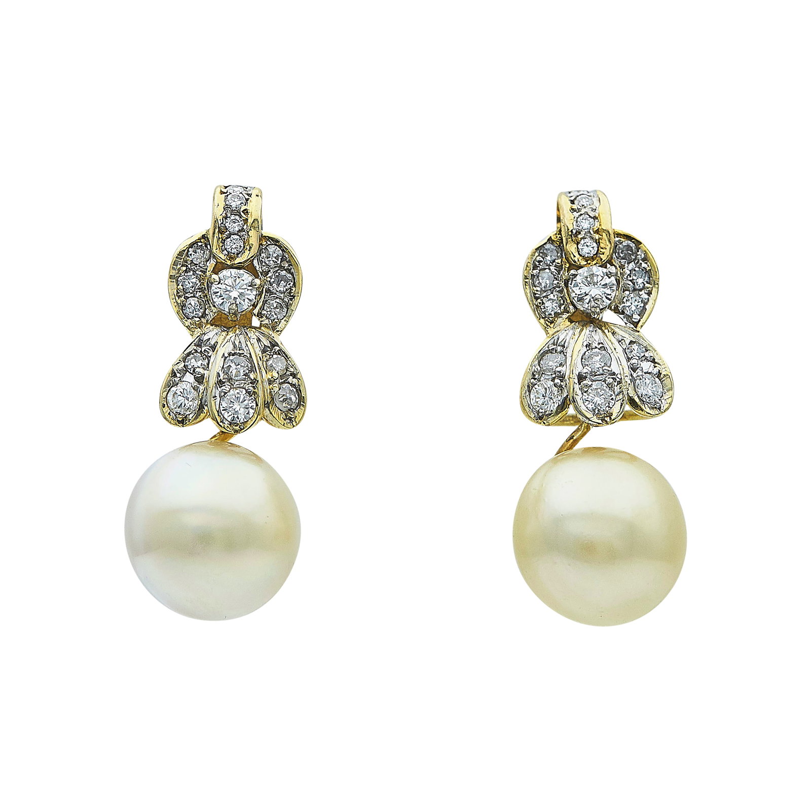 14K Yellow Gold Diamond And Cultured Pearl Drop Earrings (1 of 3)