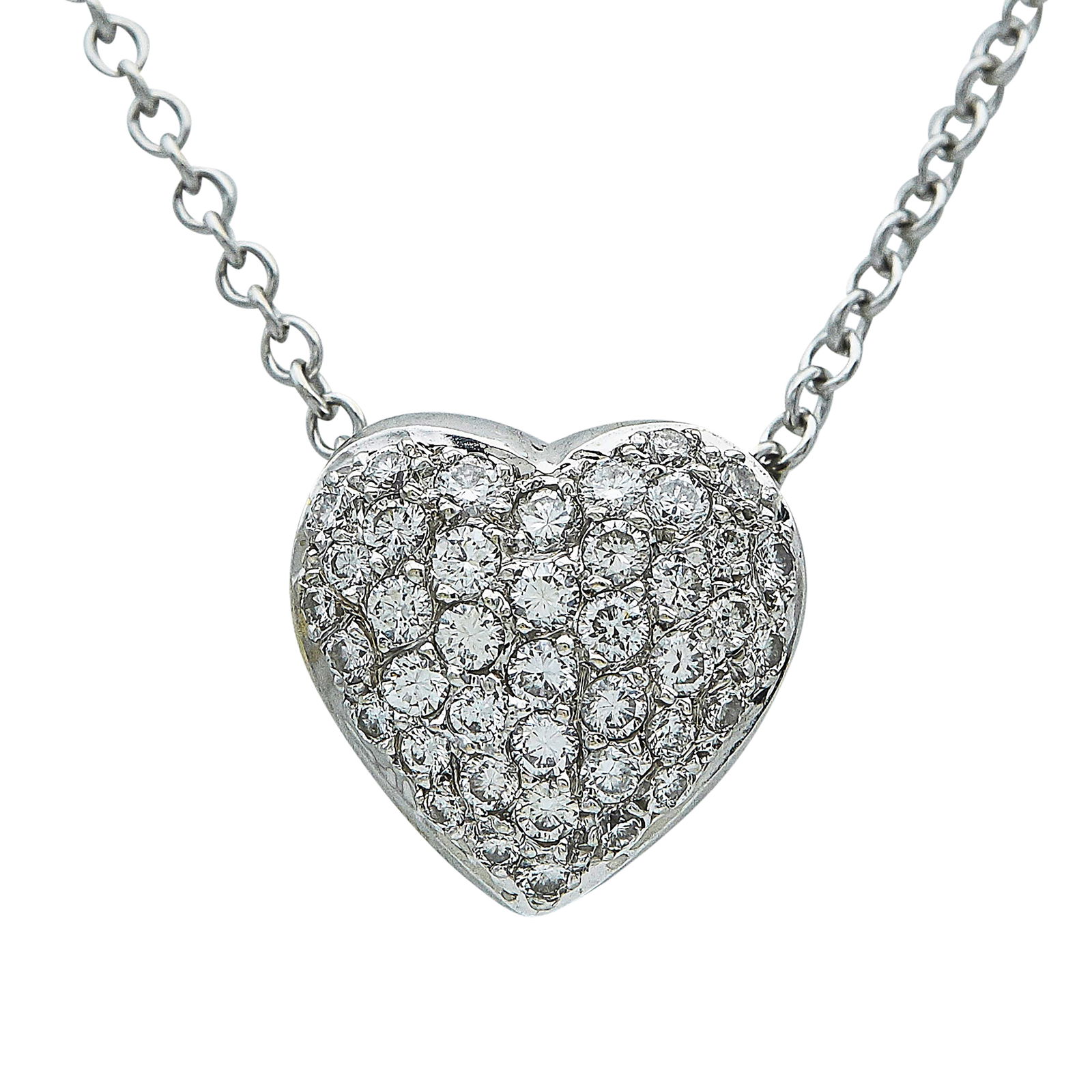 18K White Gold and Diamond Puffy Heart Pendant Necklace (1 of 4)