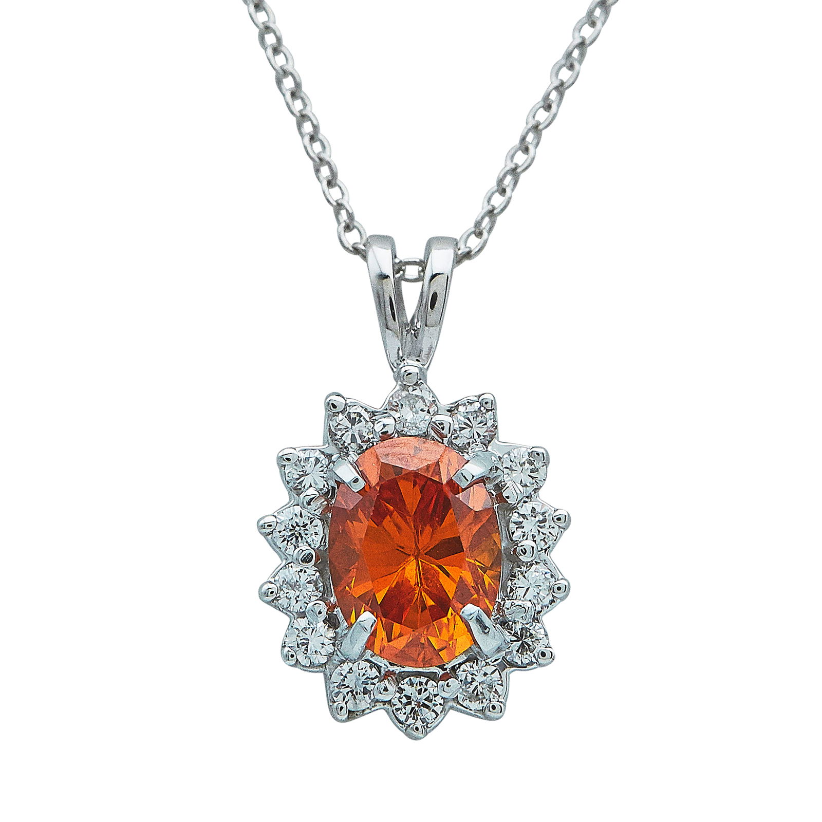 14K White Gold Garnet and Diamond Pendant Necklace: METAL: 14K White Gold; APPROXIMATE TOTAL DIAMOND WEIGHT: 0.30 ctw; GEMSTONES: Garnet approx. 2.23 carats, weight estimated by formula; STAMPED: MS CQ, 14KT; CONDITION: Pre-owned, Very Good; ITEM WEIGH